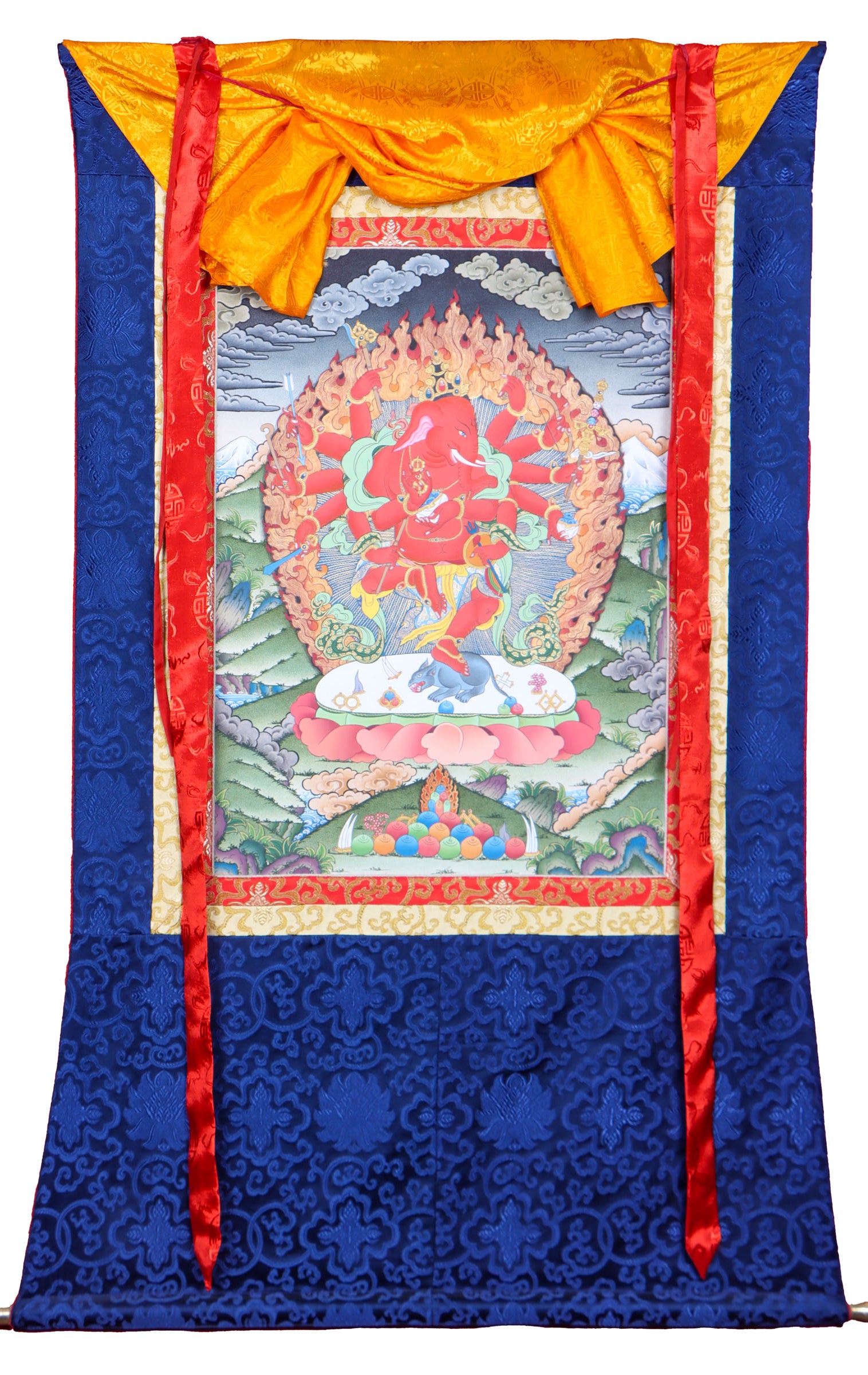 Ganesh Brocade Thangka Painting  for prayer and devotion.