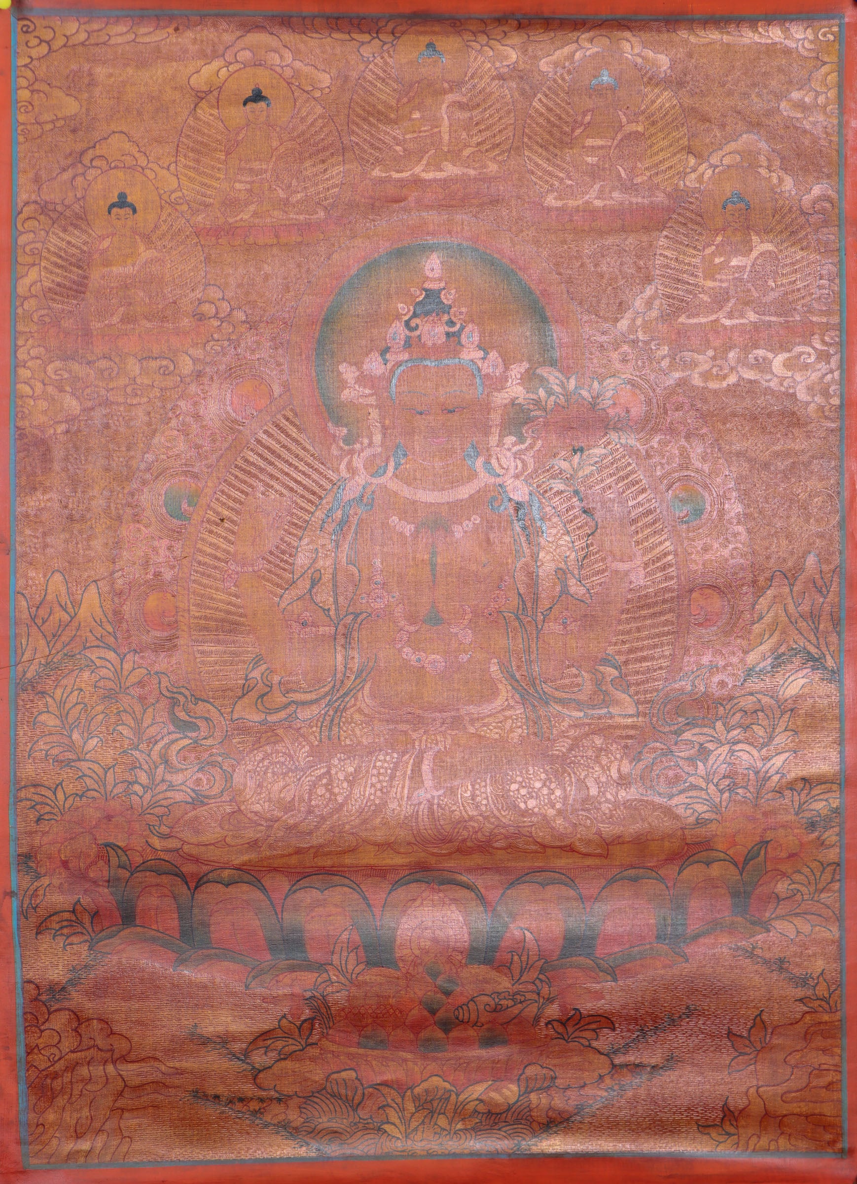 Antique Chengresi Thangka Painting  for spirituality.
