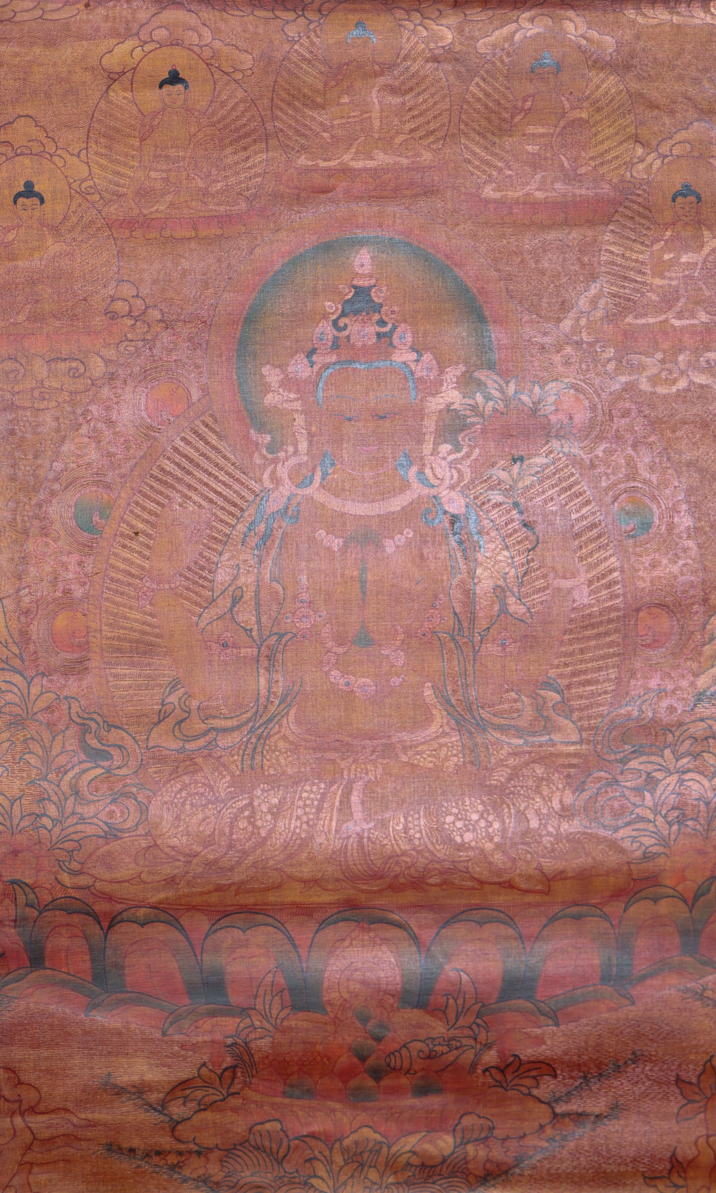 Antique Chengresi Thangka Painting for spirituality.