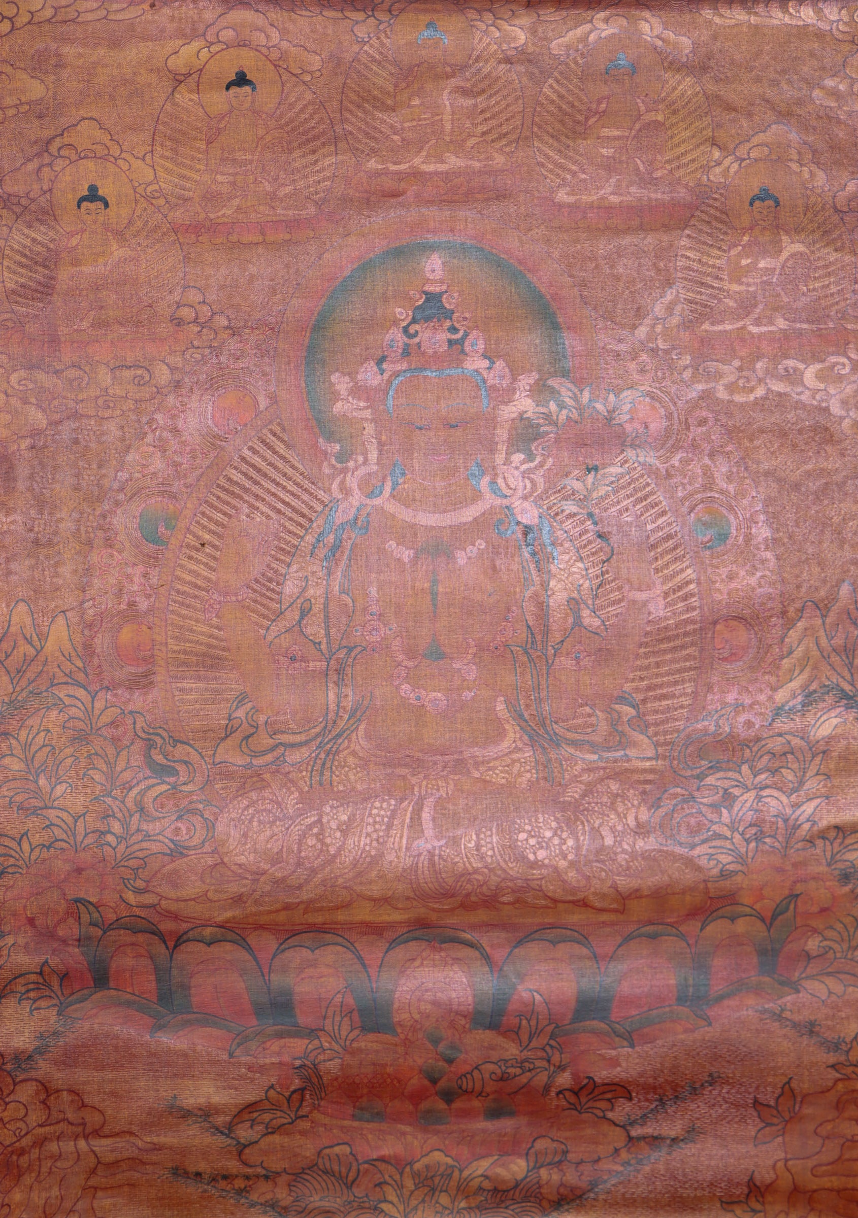 Antique Chengresi Thangka Painting for spirituality.