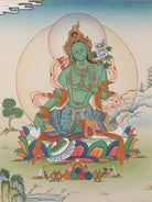 Handpainted Green Tara Thangka Painting.