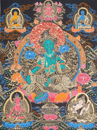 Green Tara Thangka Painting for wall hanging decor.