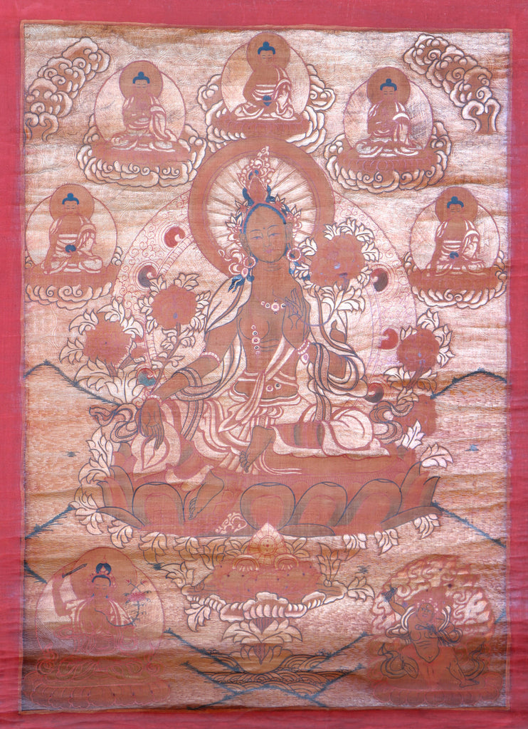 Antique Green Tara Thangka Painting  for wisdom and compassion.