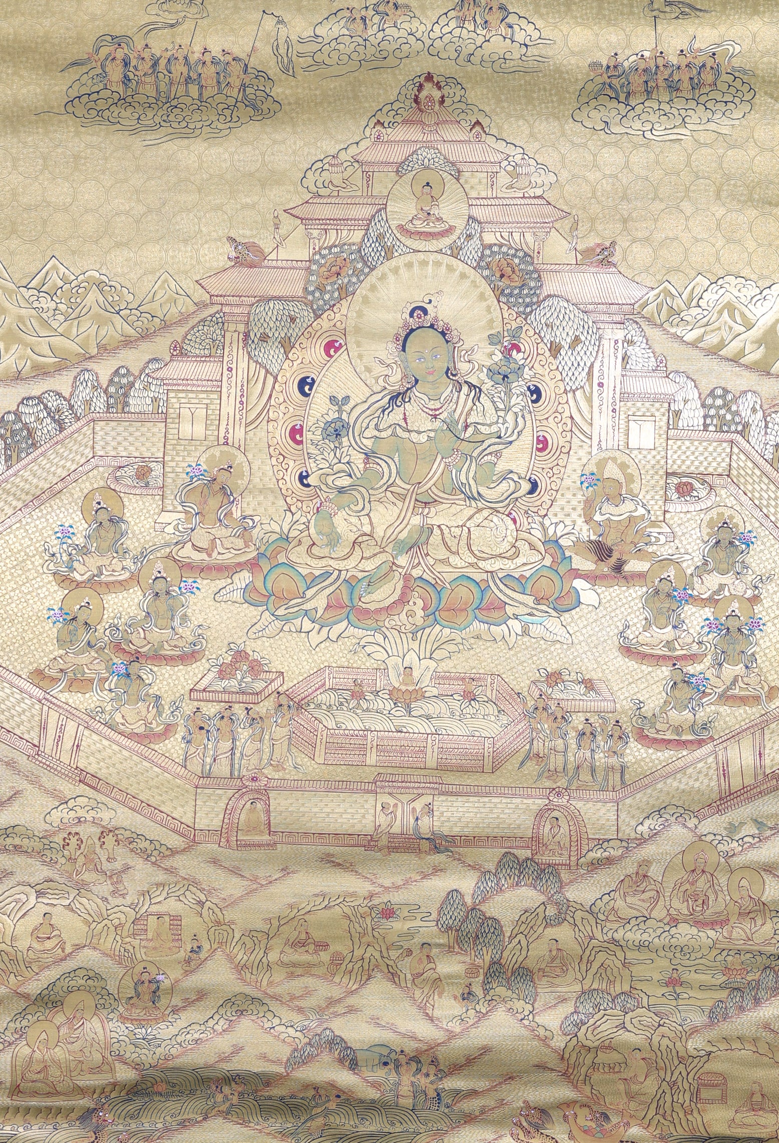Green Tara Thangka Painting for rituals, meditations, and prayers.