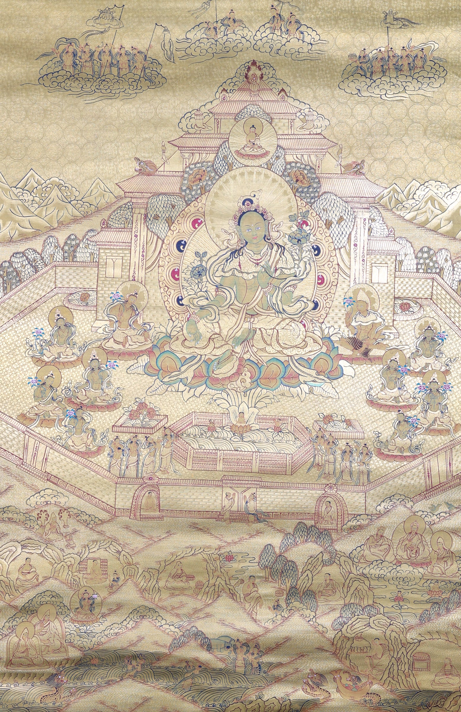 Green Tara Thangka Painting for rituals, meditations, and prayers.