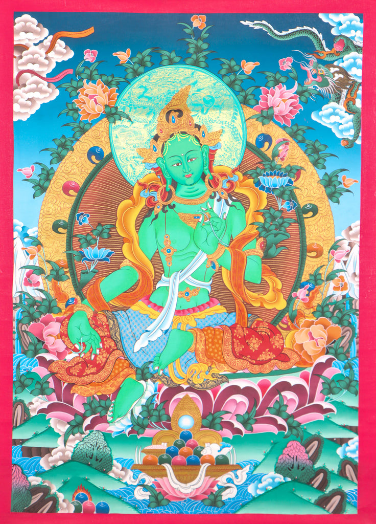 Green Tara Thangka painting for spiritual growth.