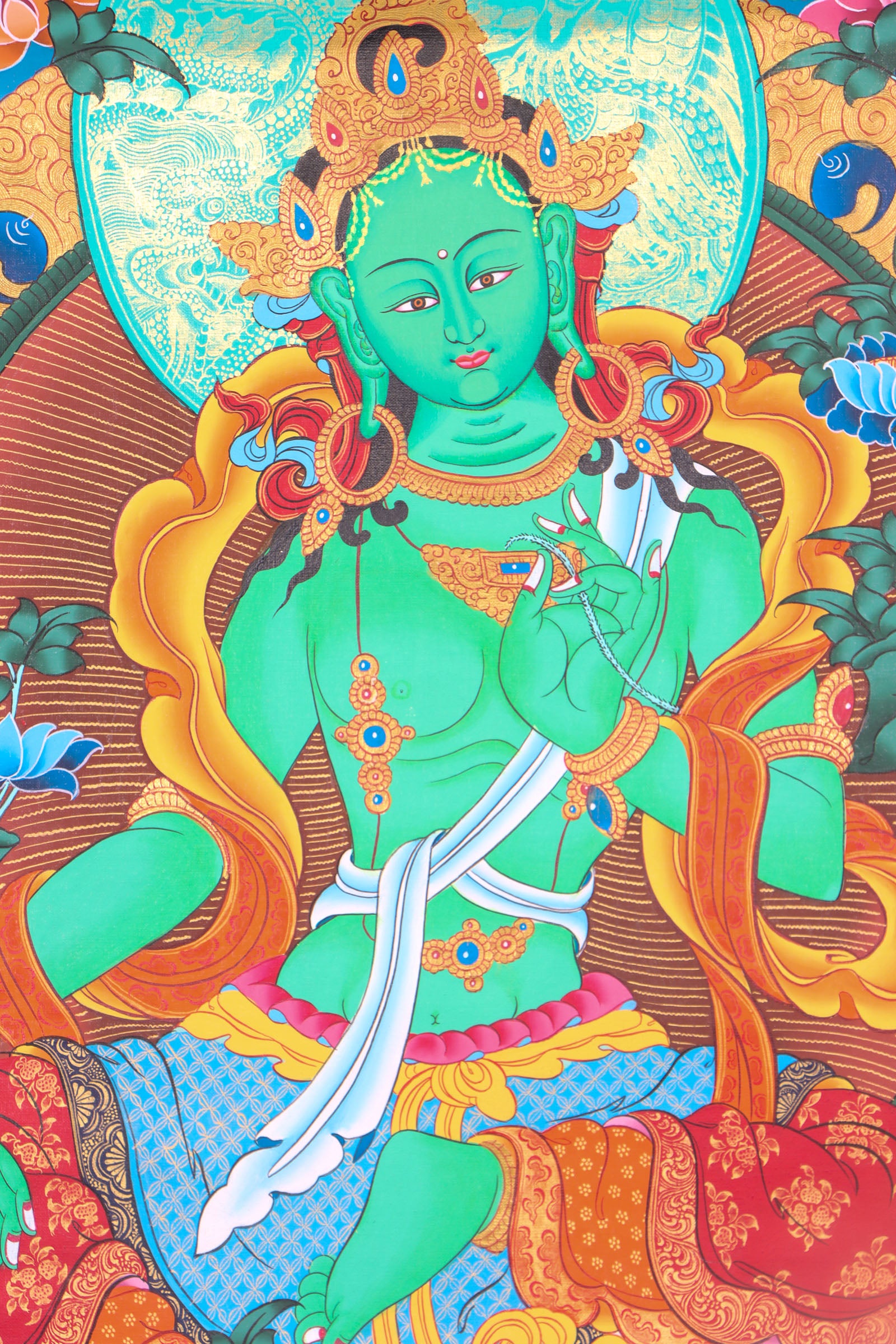 Green Tara Thangka painting for spiritual growth.