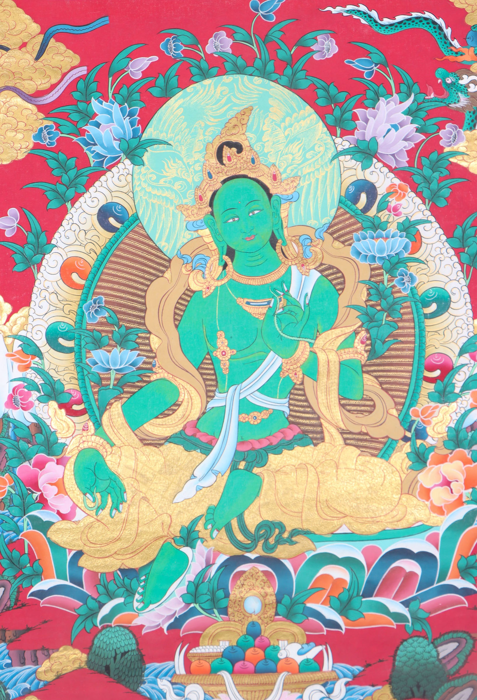 Green Tara Thangka Painting for religious rituals.