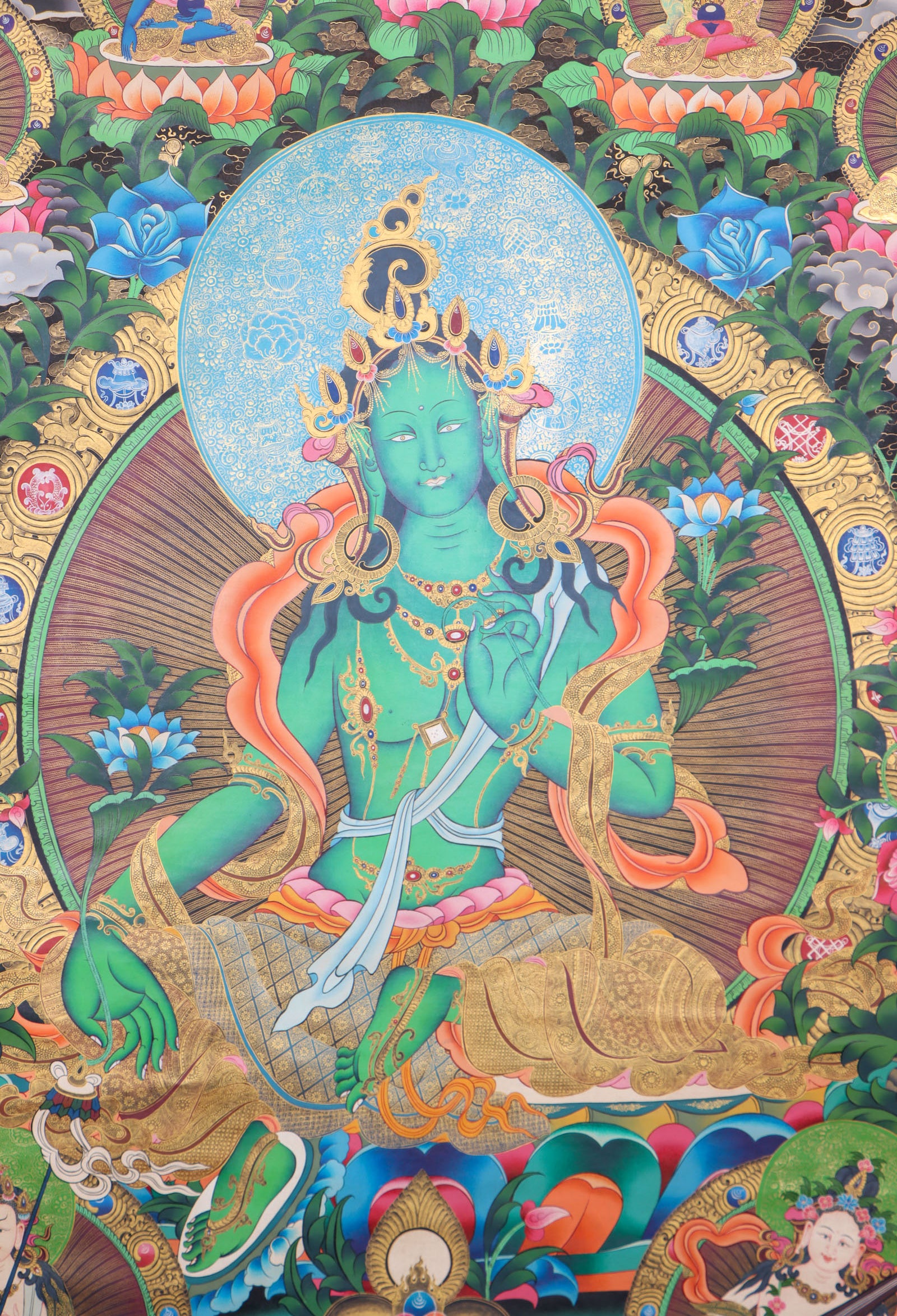 Green Tara Thangka Painting for meditation.
