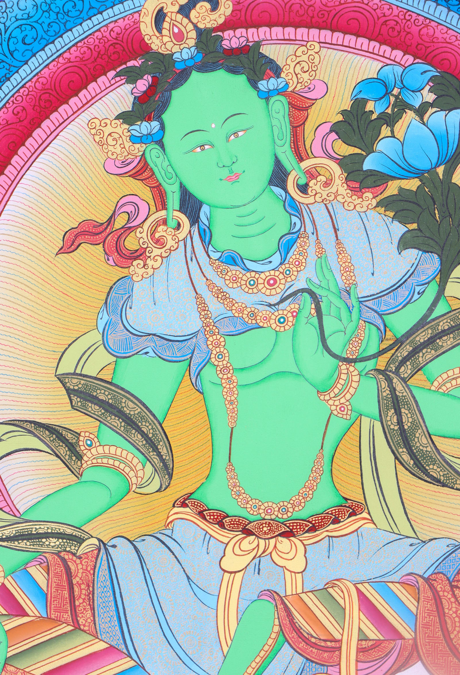 Green Tara Thangka Painting for spirituality.
