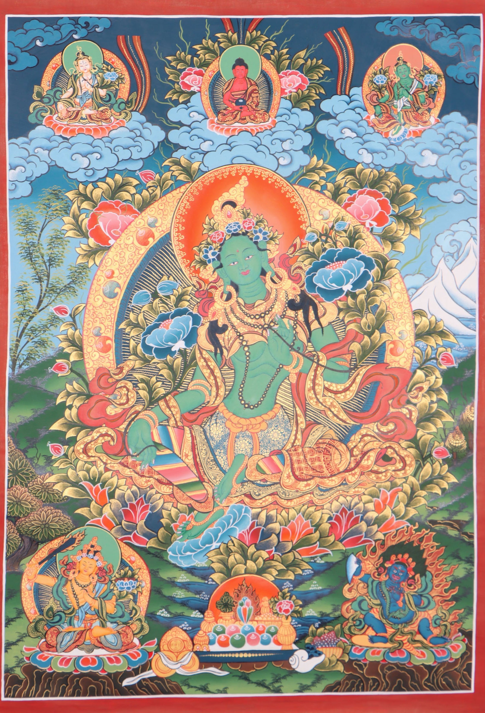 Green Tara Thangka Painting  for wisdom and compassion.