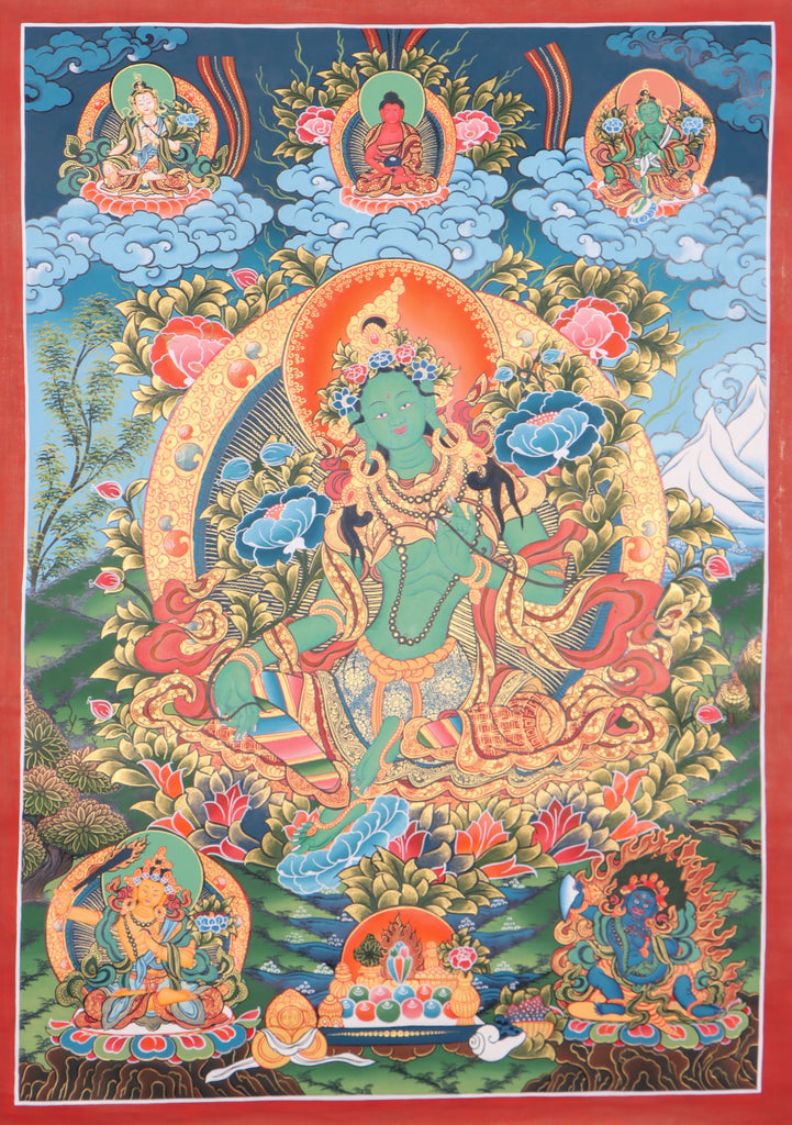 Green Tara Thangka Painting  for wisdom and compassion.