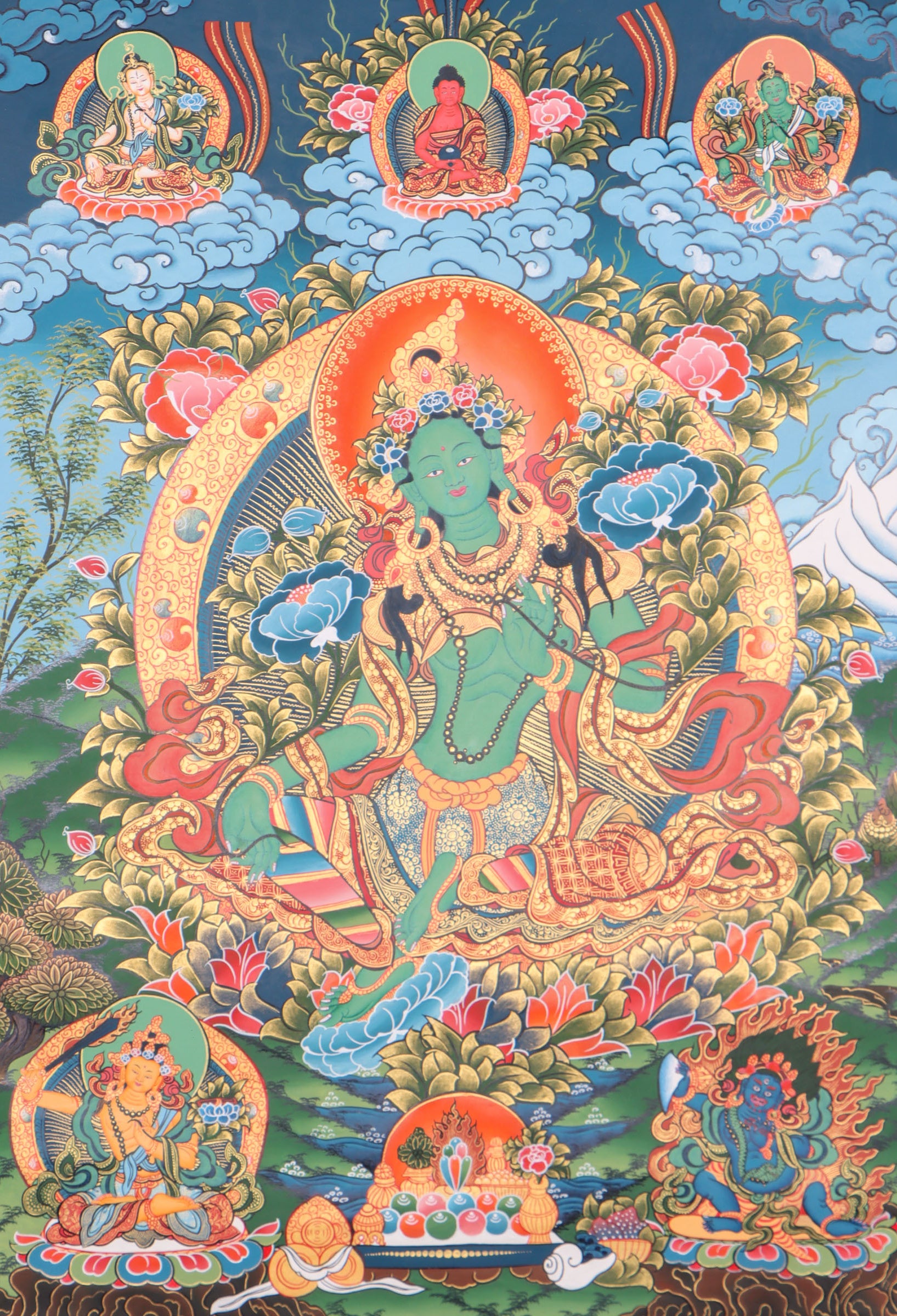 Green Tara Thangka Painting for wisdom and compassion.
