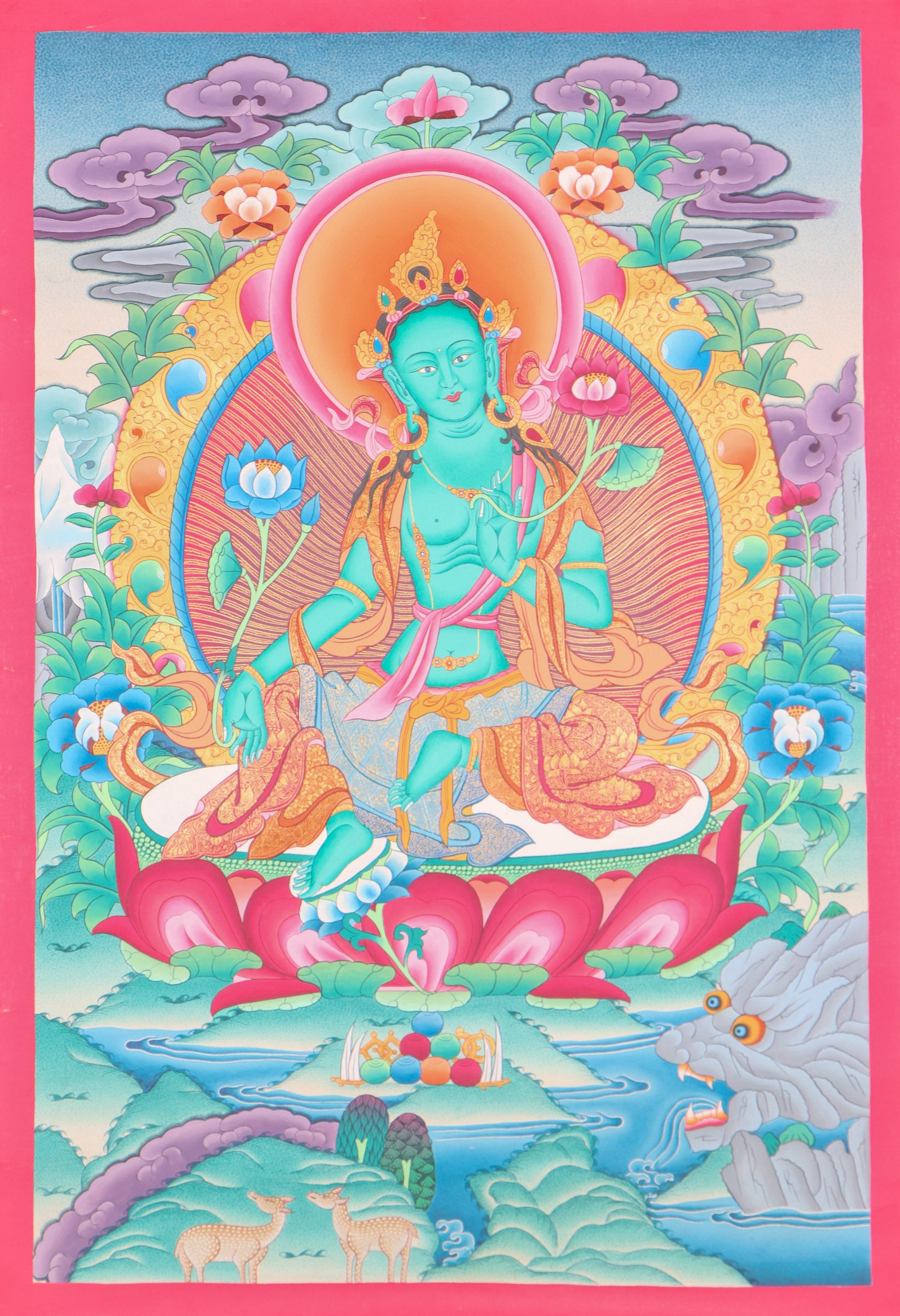 Green Tara Thangka Painting for meditation.