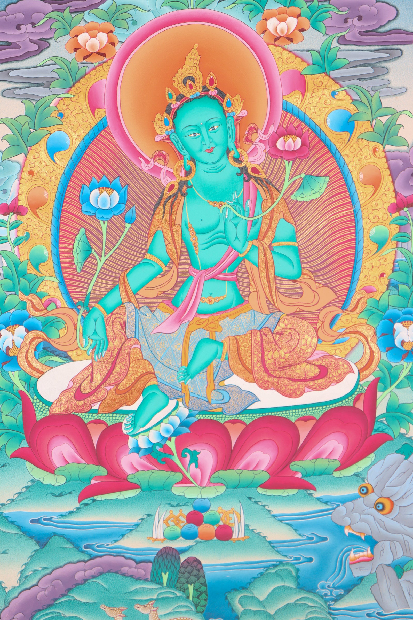 Green Tara Thangka Painting for meditation.