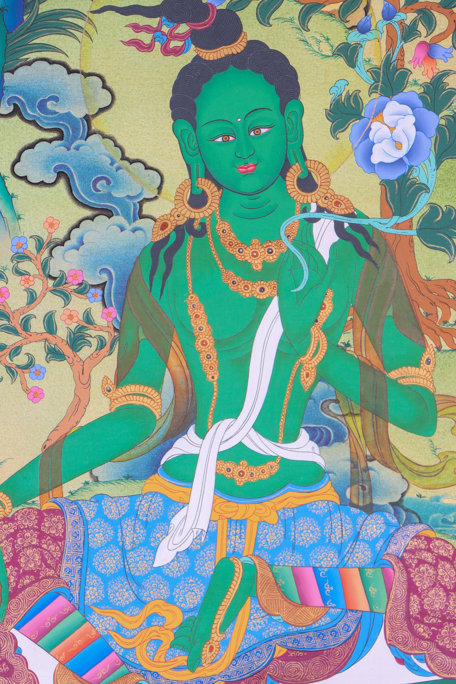 Green Tara Thangka Painting for wall decor.