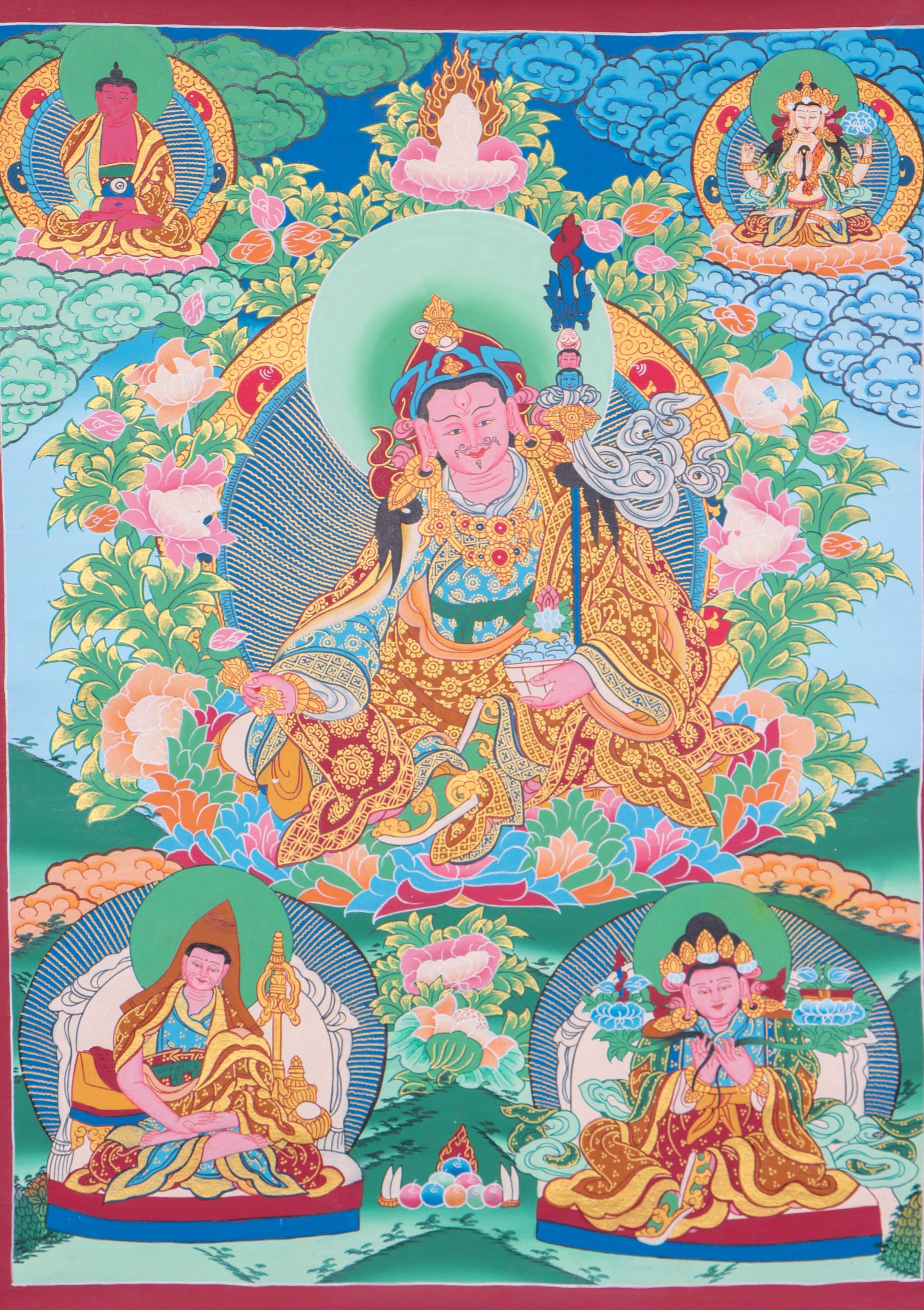 Guru Rinpoche Thangka helps to purify negative karma, and bring about inner peace and well-being. 
