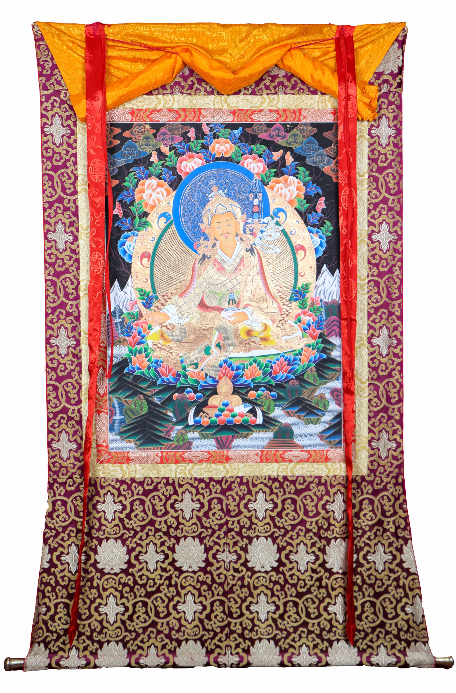 Guru Rinpoche Brocade Thangka for meditation.