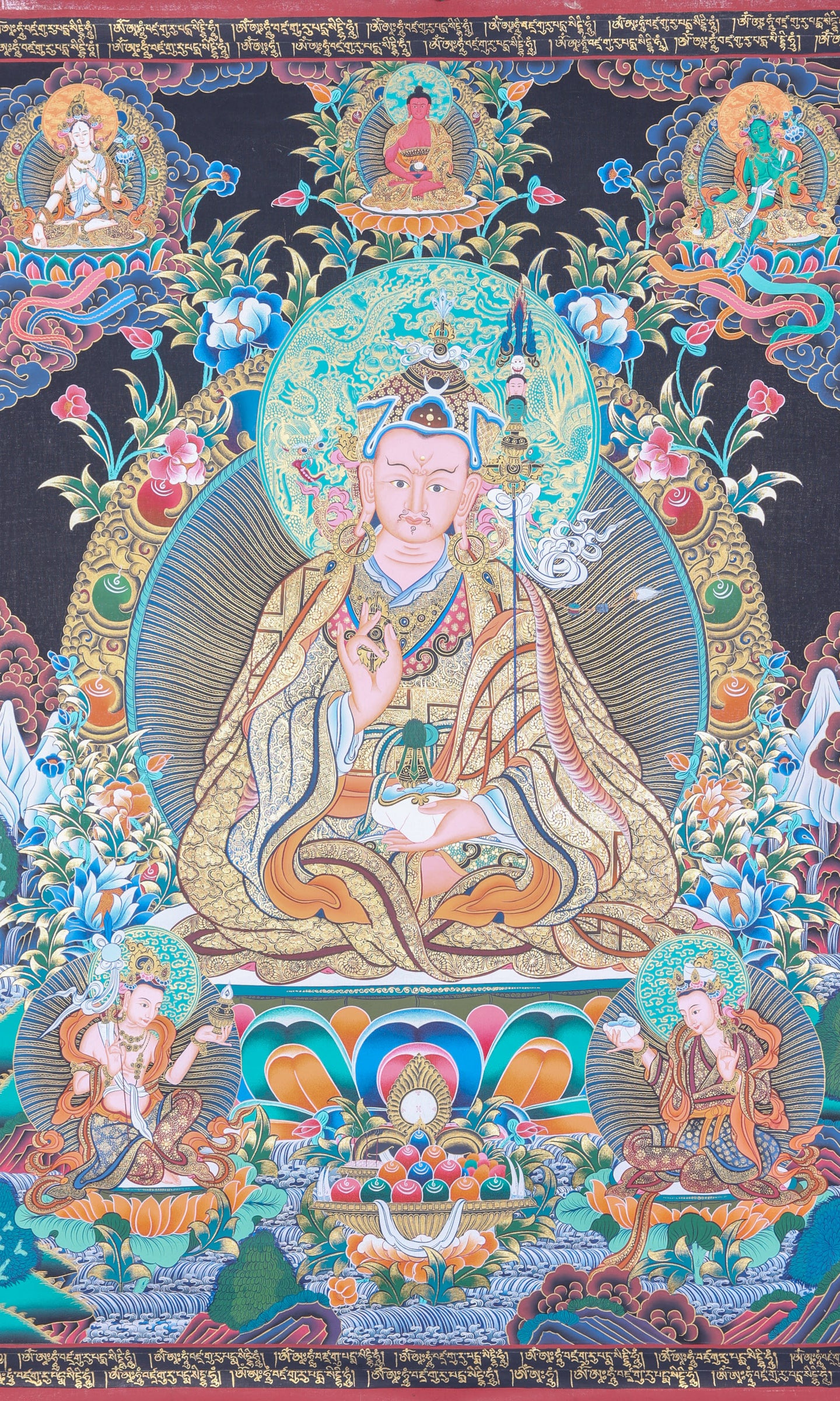 Guru Rinpoche Thangka Painting for wall decor.
