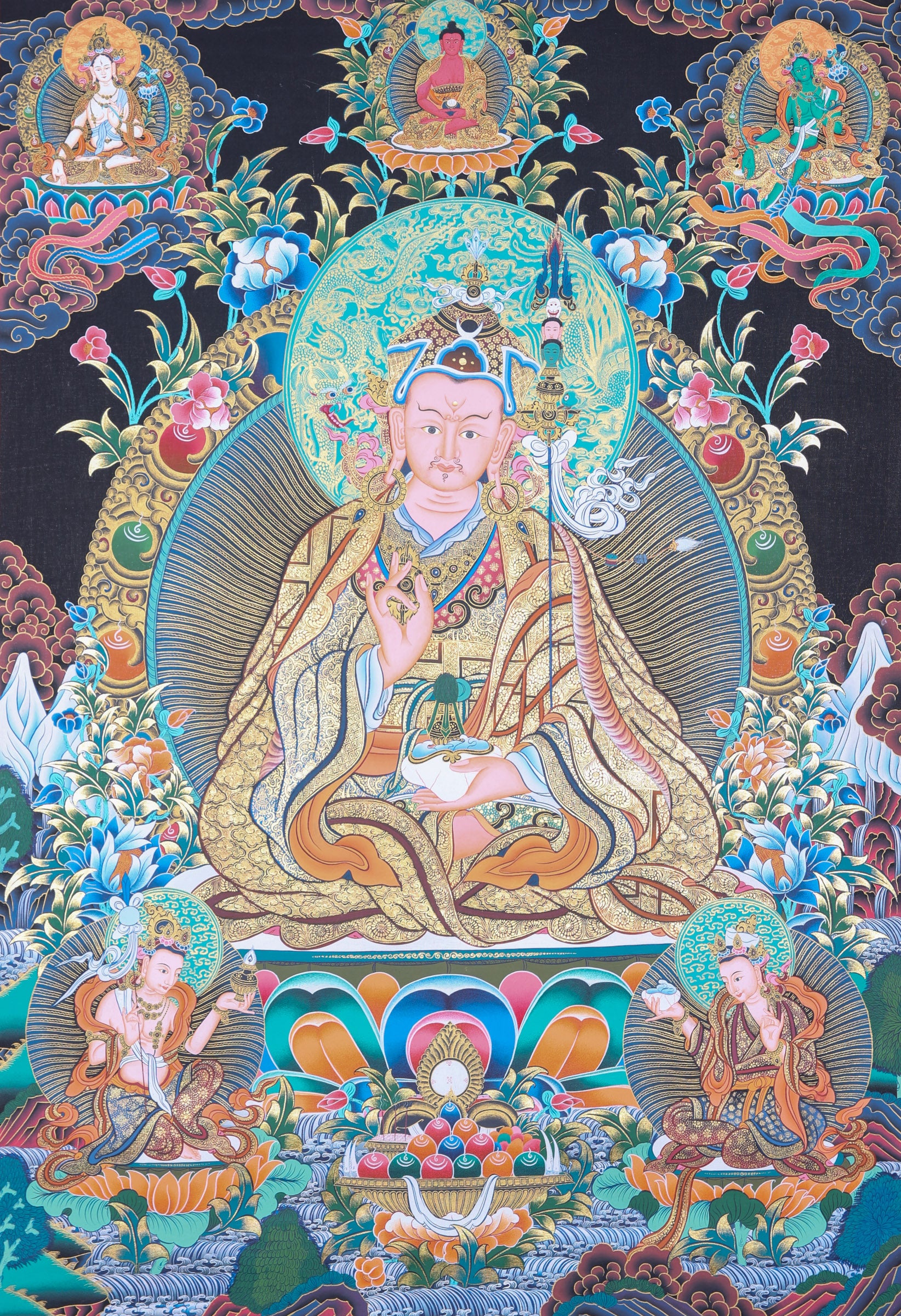 Guru Rinpoche Thangka Painting for wall decor.