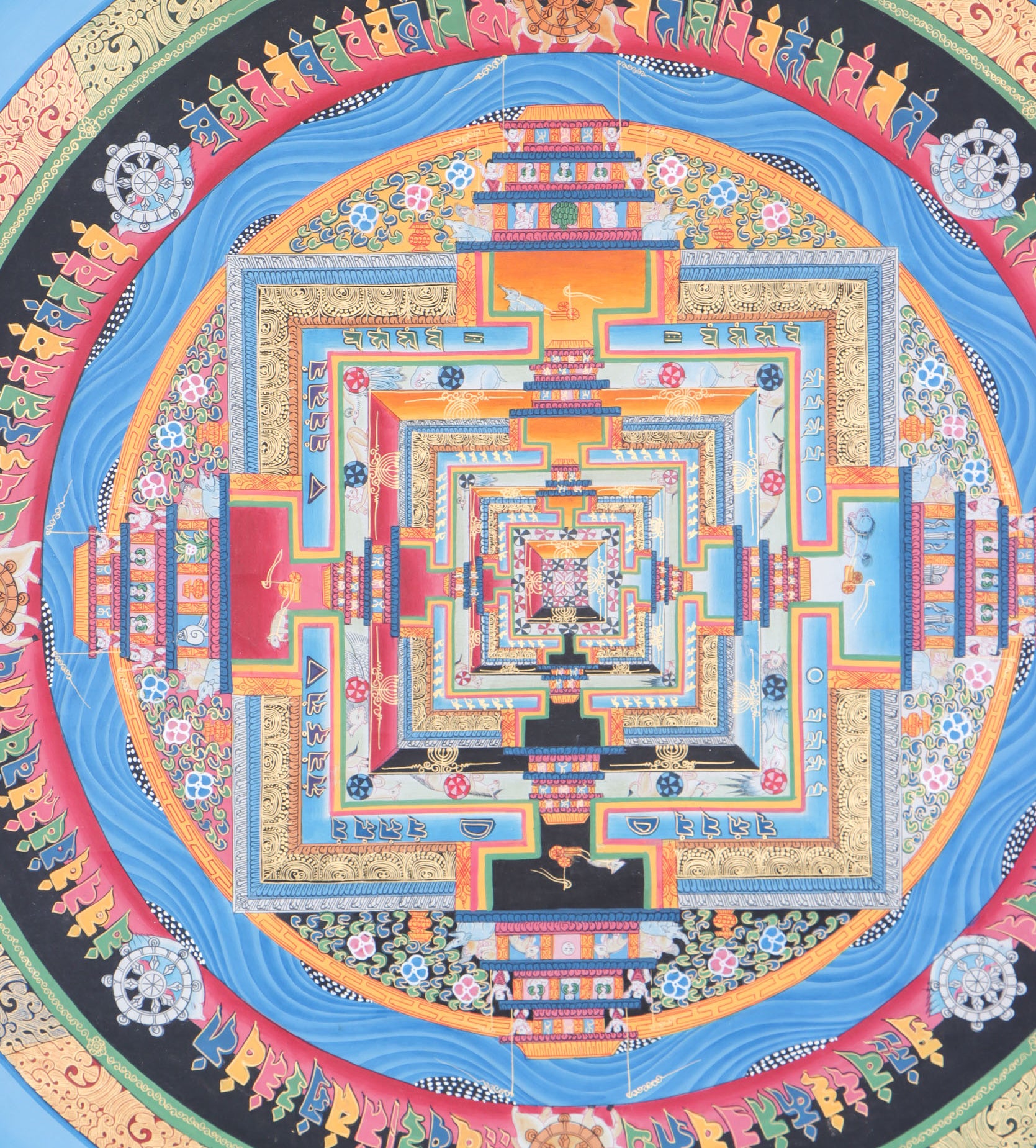 Blue  Kalachakra Mandala for meditation and enlightenment.