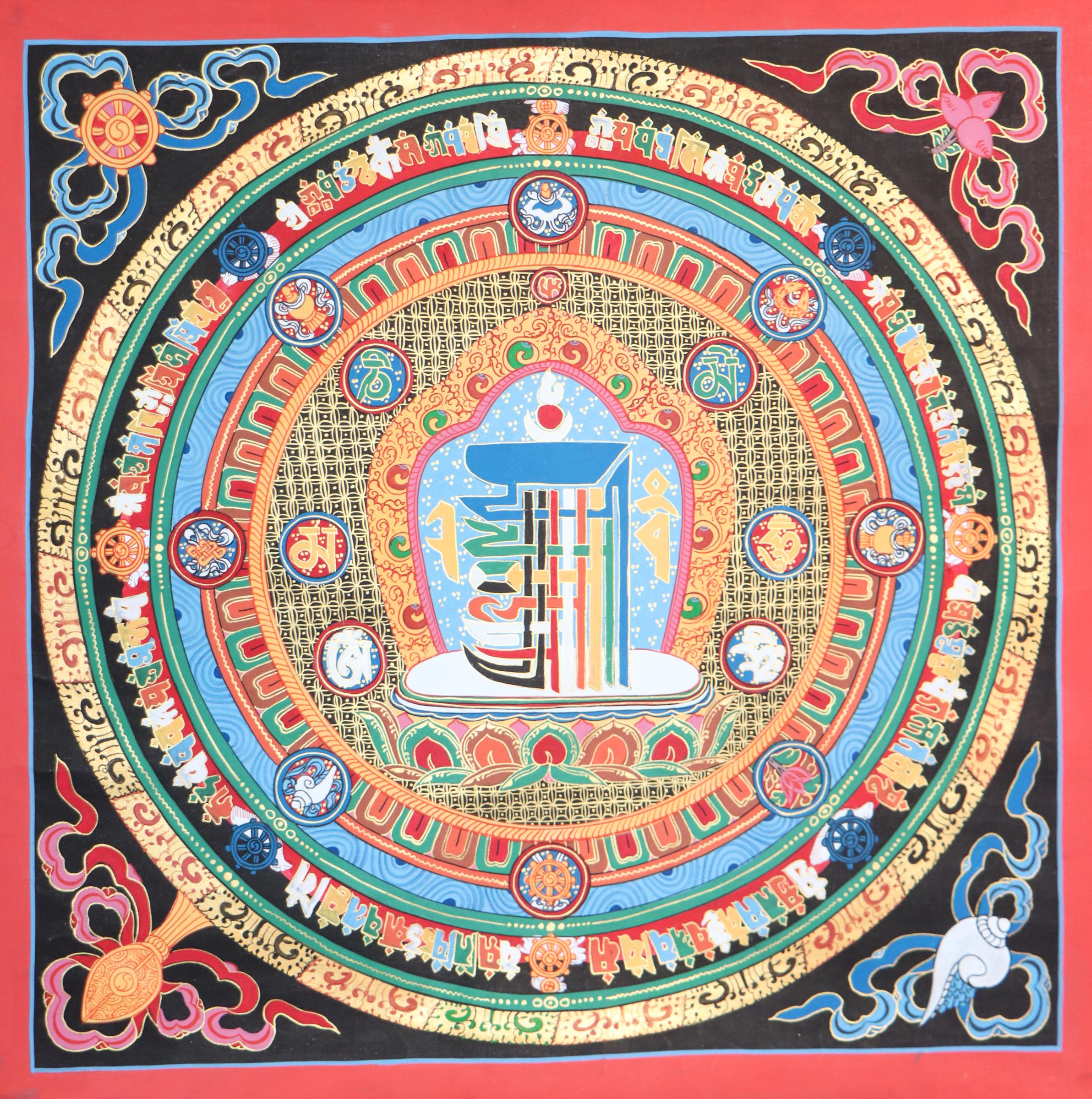 Kalchakra Mantra of 12 syllables Thangka Painting on canvas 