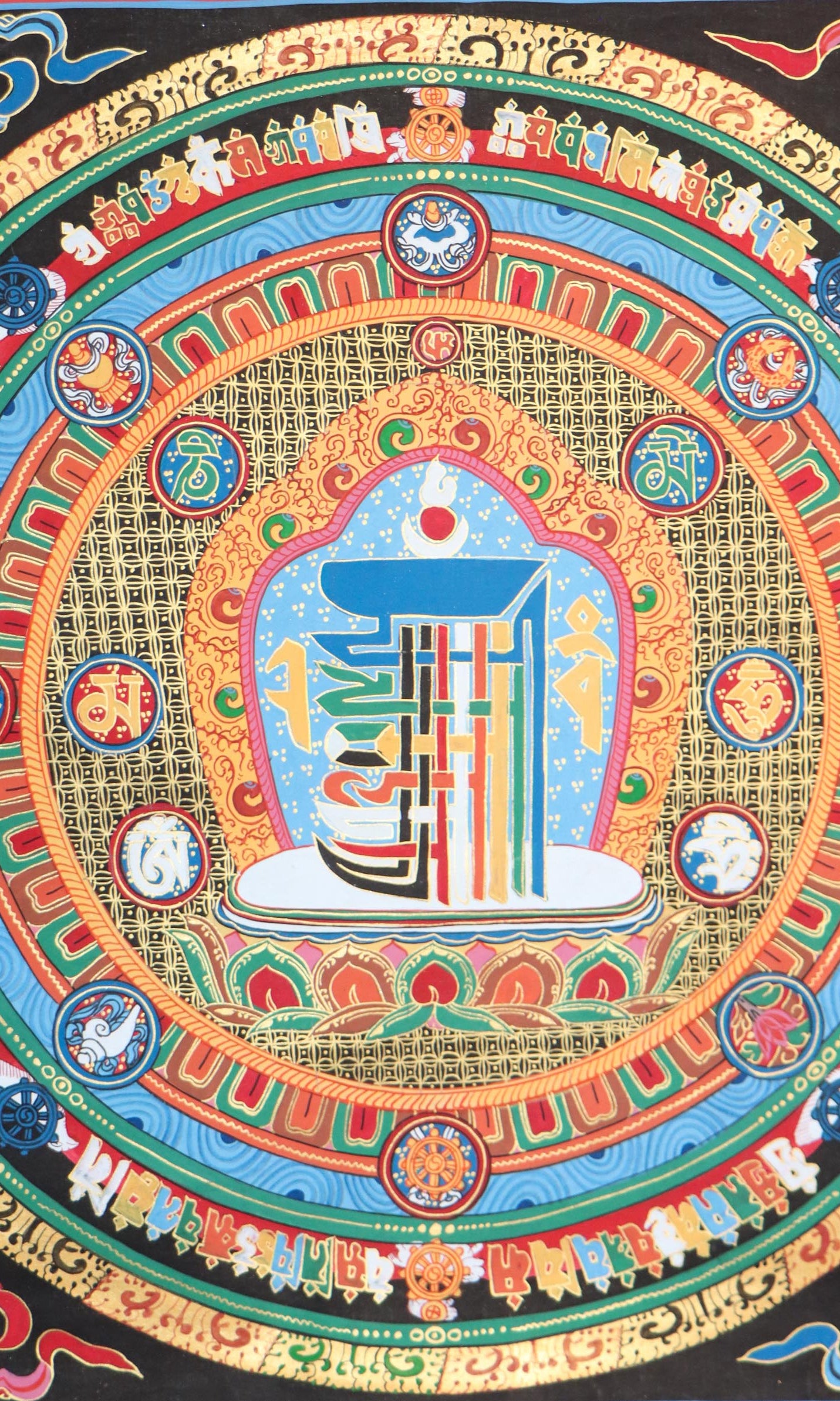 Kalchakra Mantra of 12 syllables Thangka Painting on canvas