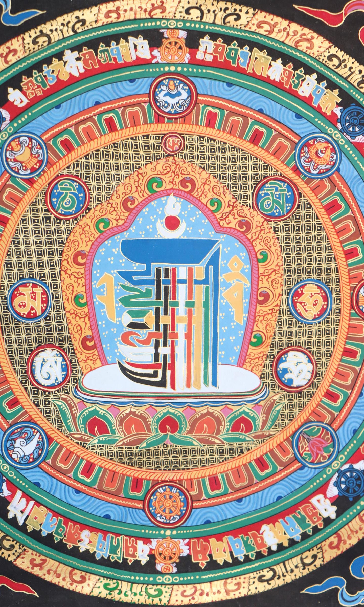 Kalchakra Mantra of 12 syllables Thangka Painting on canvas