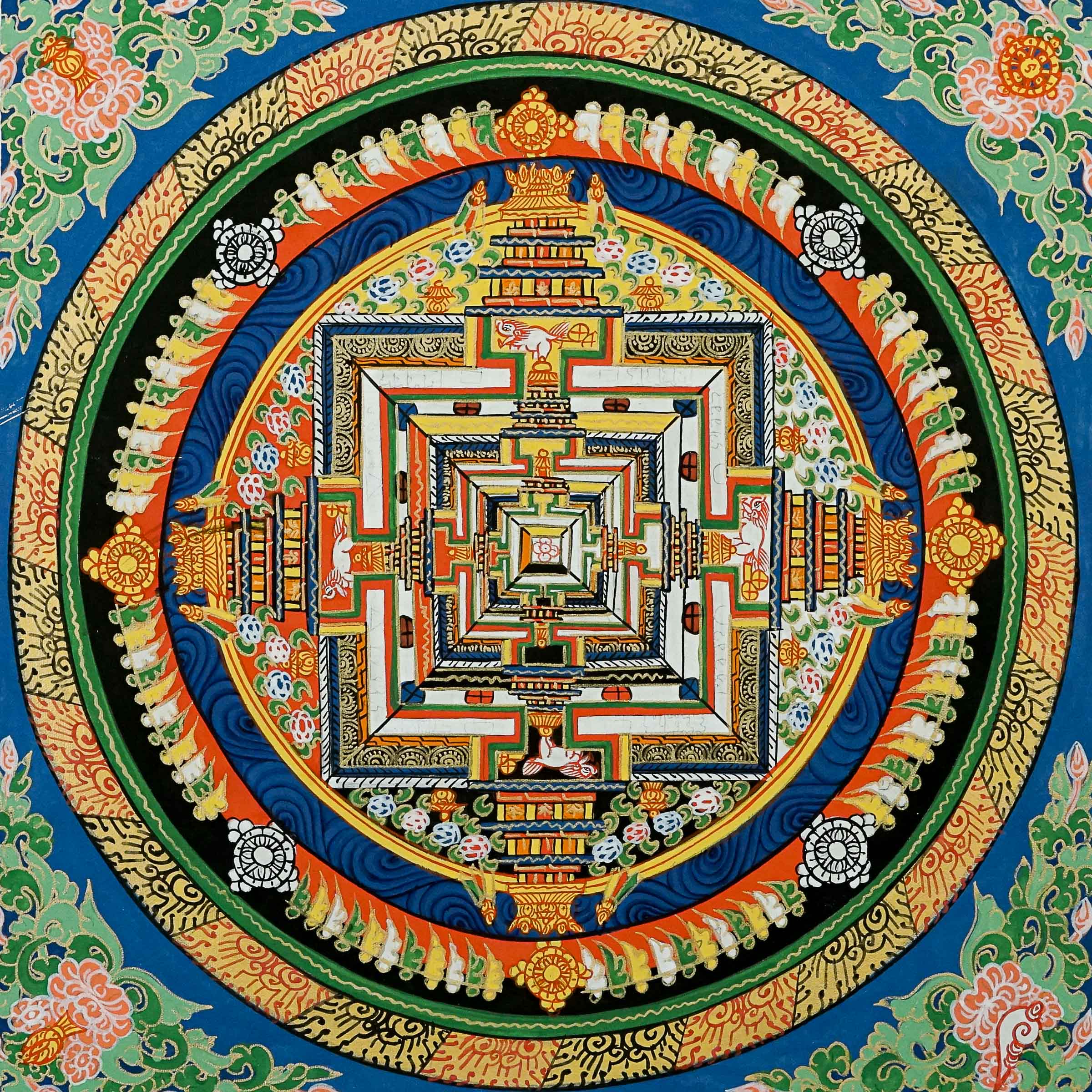 Kalachakra Mandala Thangka in blue color