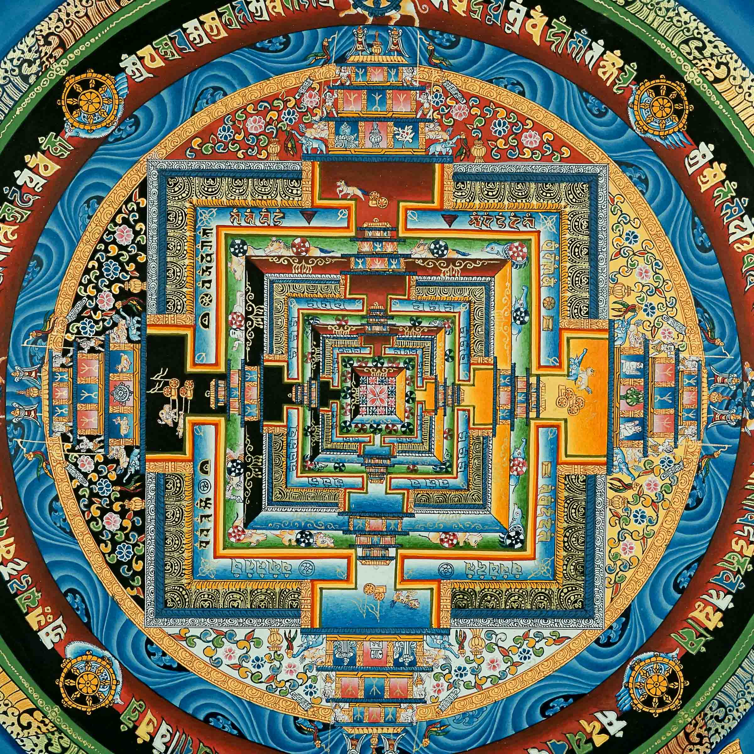 Handmade Kalachakra Mandala Thangka in blue color