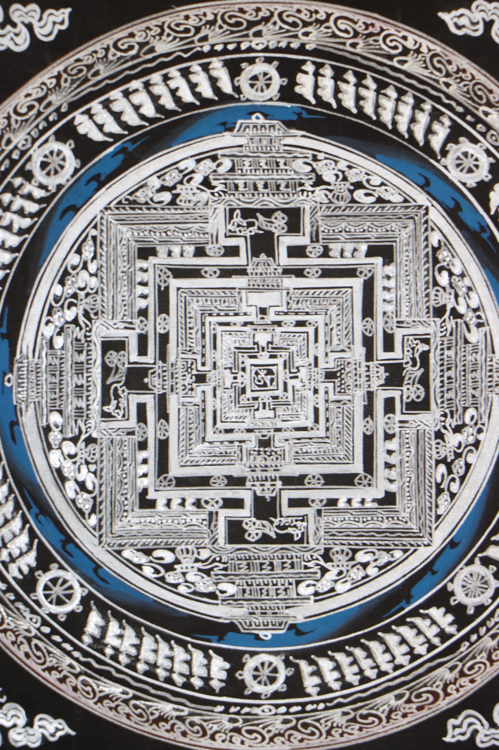  Silver handpainted Kalachakra Mandala Thangka for wall decor .