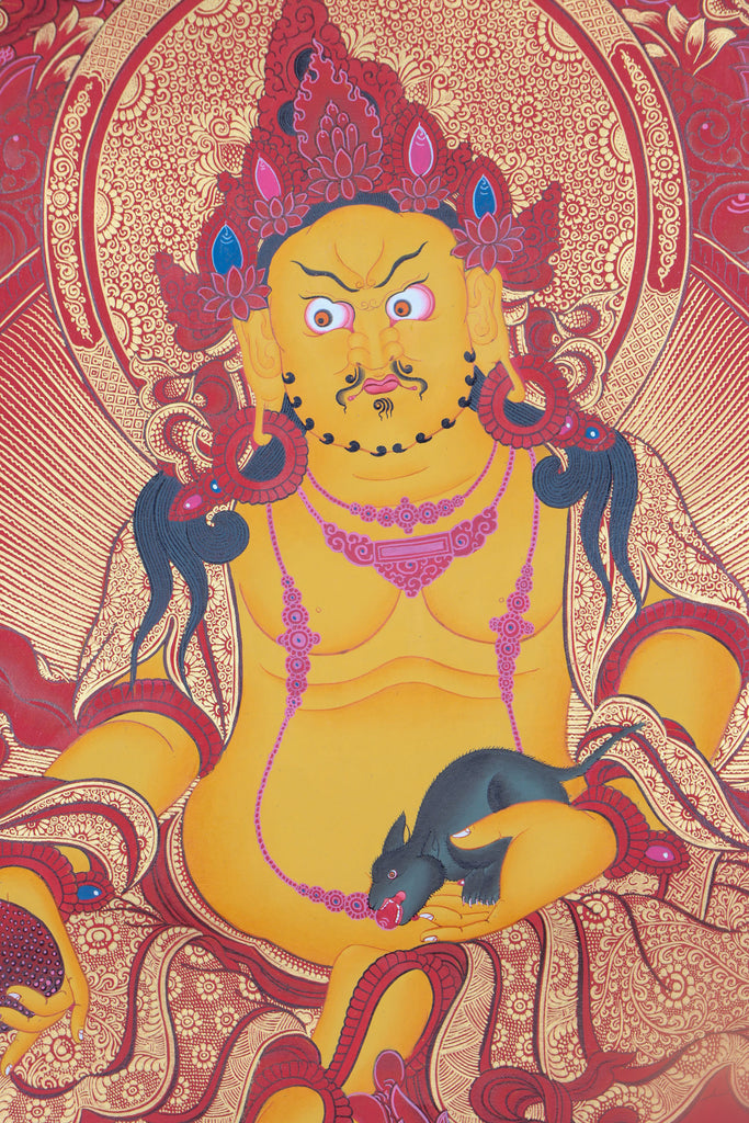Pancha Zambala Thangka Painting on red background