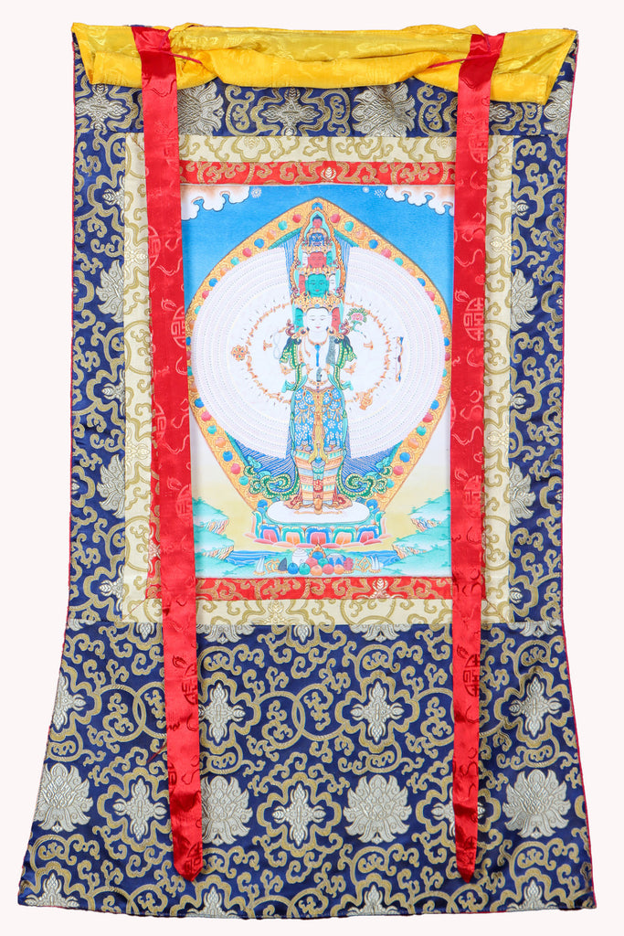 Avalokiteshvara Brocade Thangka Painting for prayer.