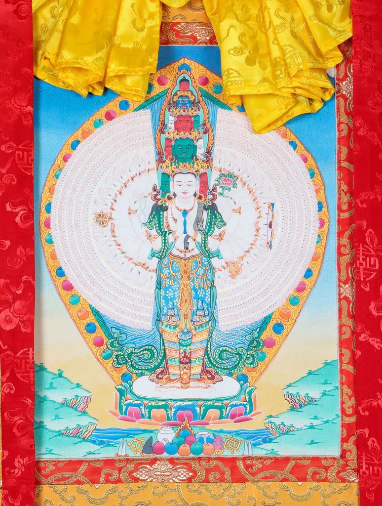 Avalokiteshvara Brocade Thangka Painting for spirituality.