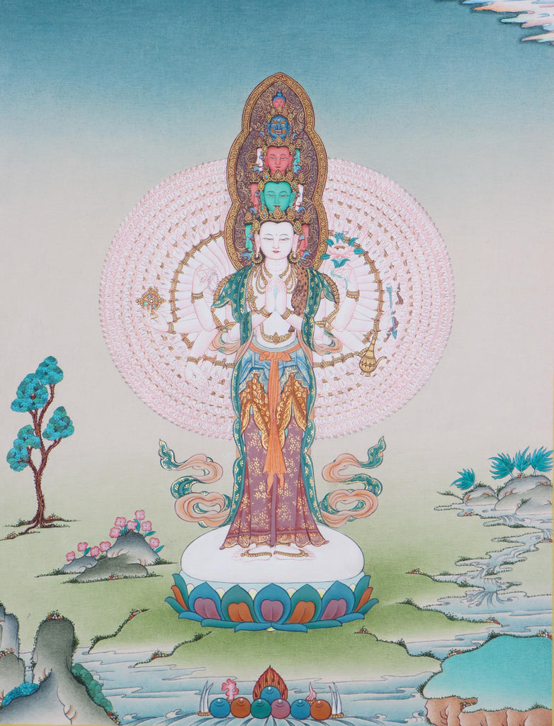 Avalokitesvara Thangka painting high quality with natural color and gold