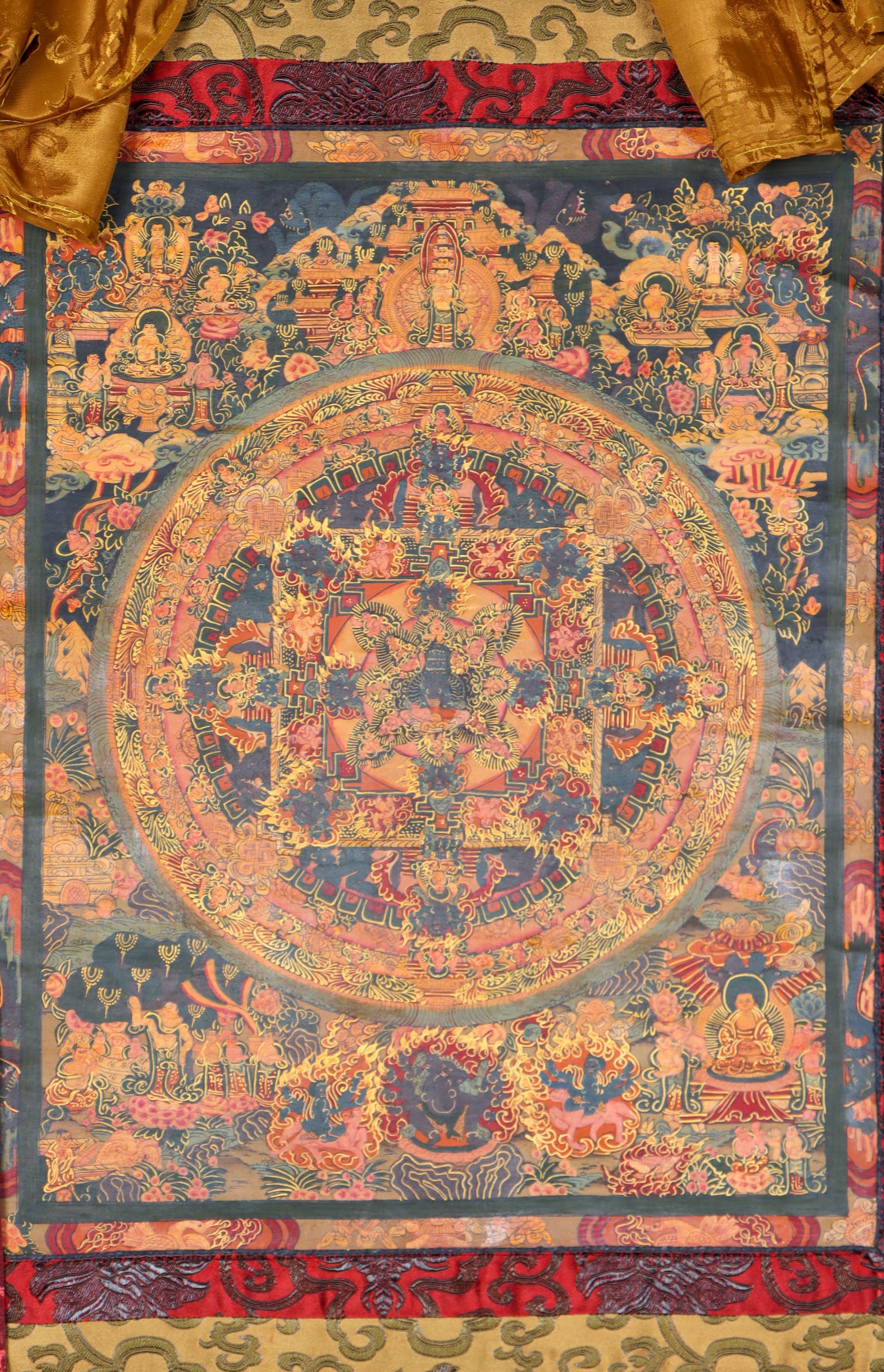 Buddha Mandala Antique Brocade Thangka for meditation.