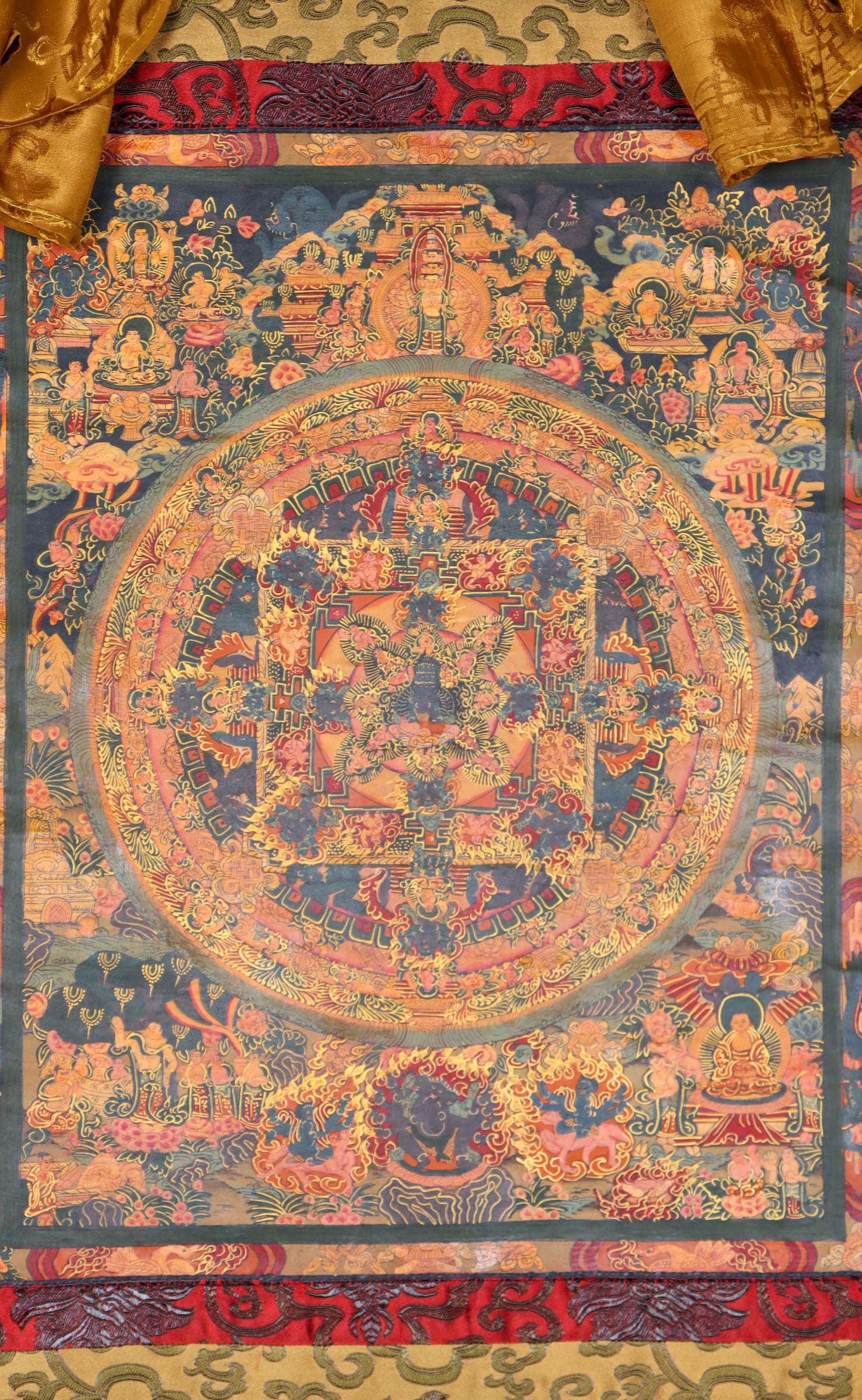 Buddha Mandala Antique Brocade Thangka for meditation.