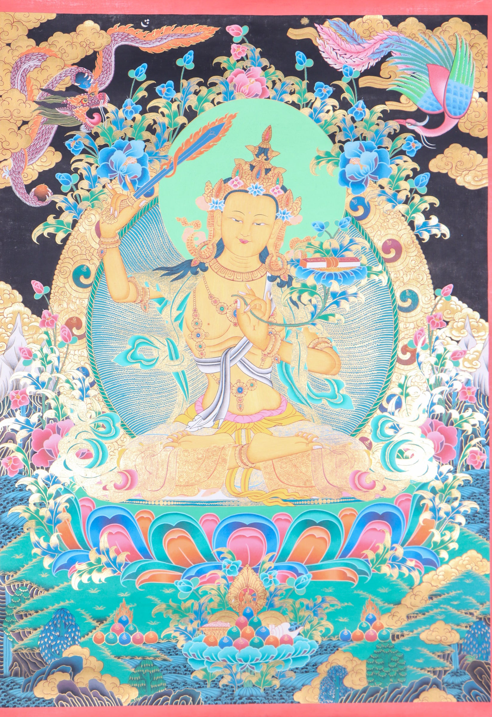 Manjushri Thangka Painting for wisdom and enlightment.
