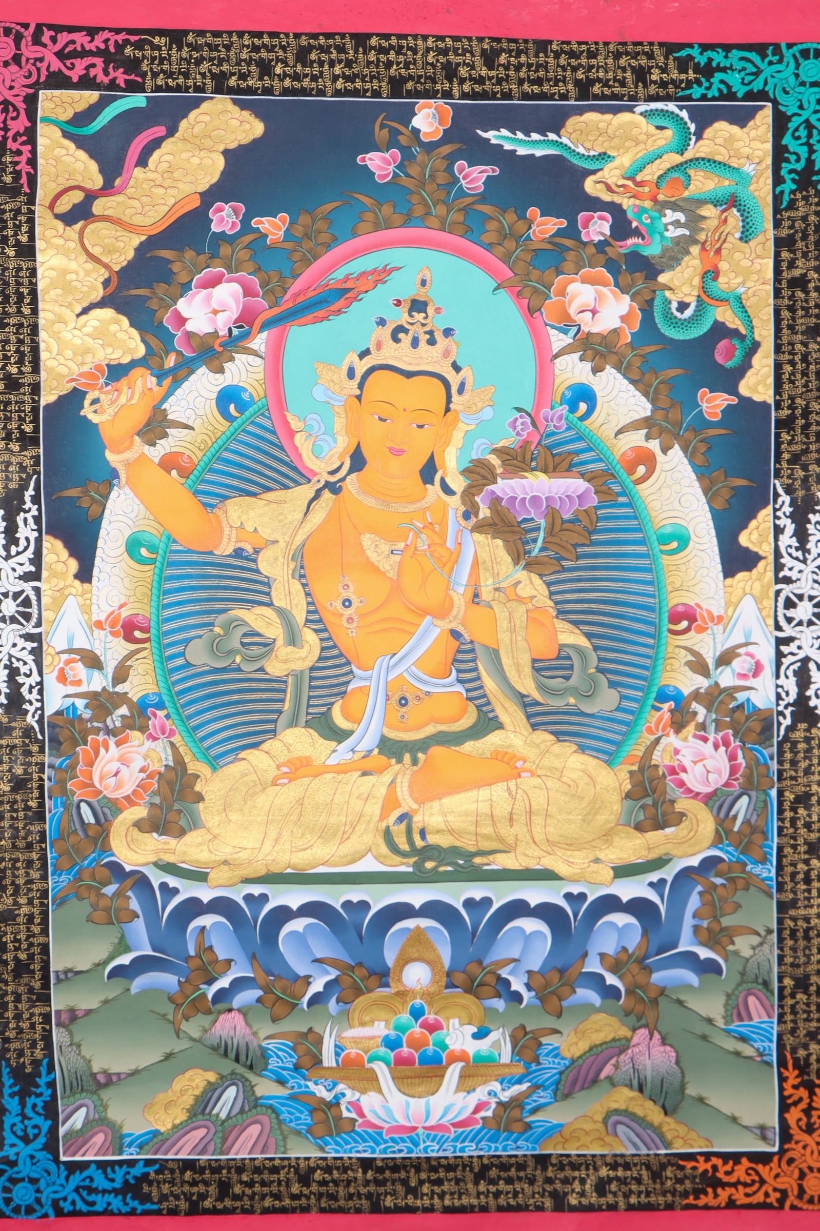 Manjusri Thangka Painting are used in rituals and ceremonies.