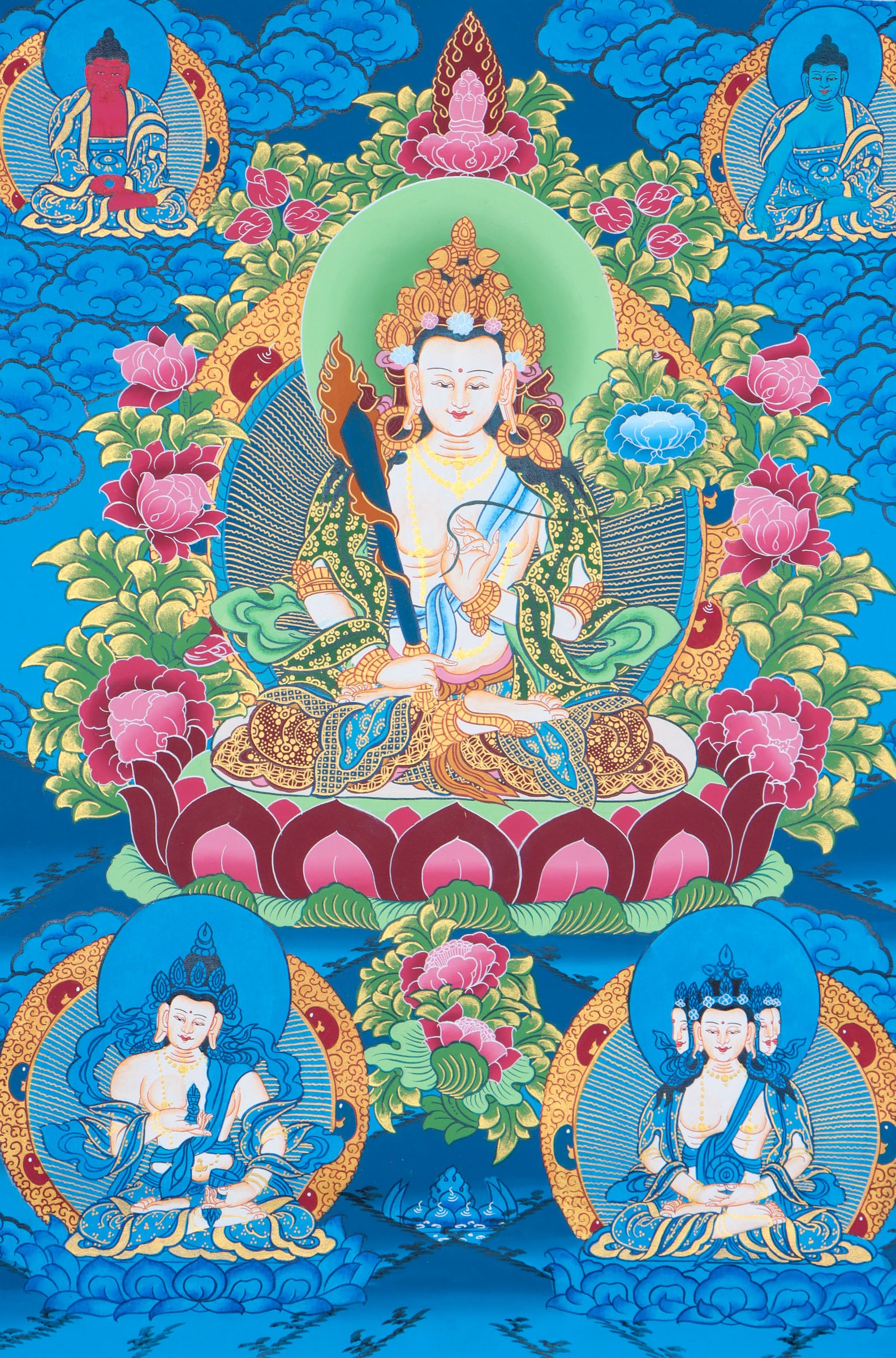 Manjushri Thangka for wall decor and meditation.