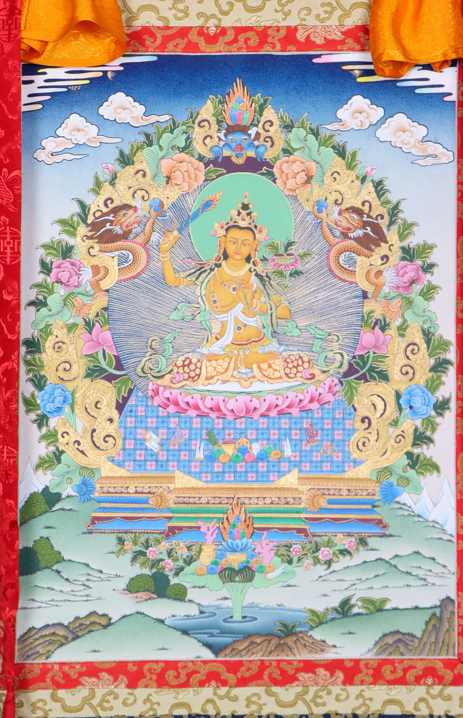 Manjushri Brocade Thangka Painting for meditation.