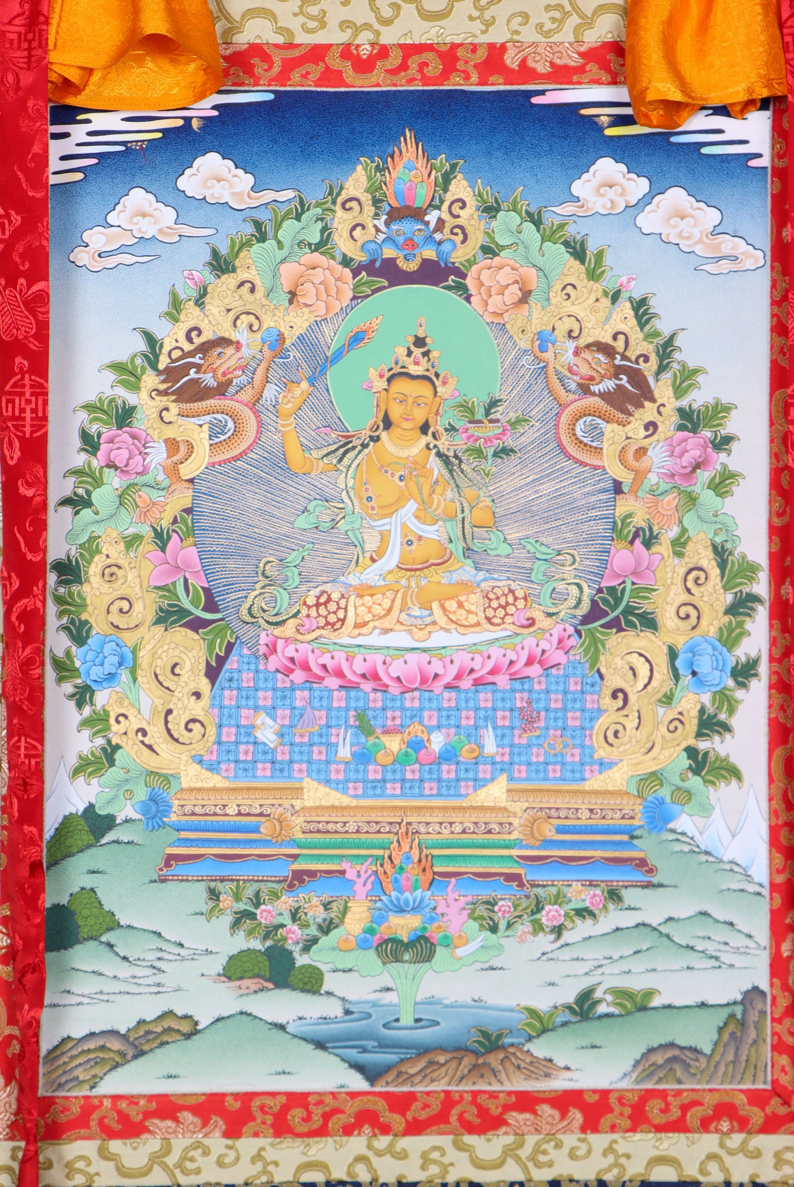 Manjushri Brocade Thangka Painting for meditation.