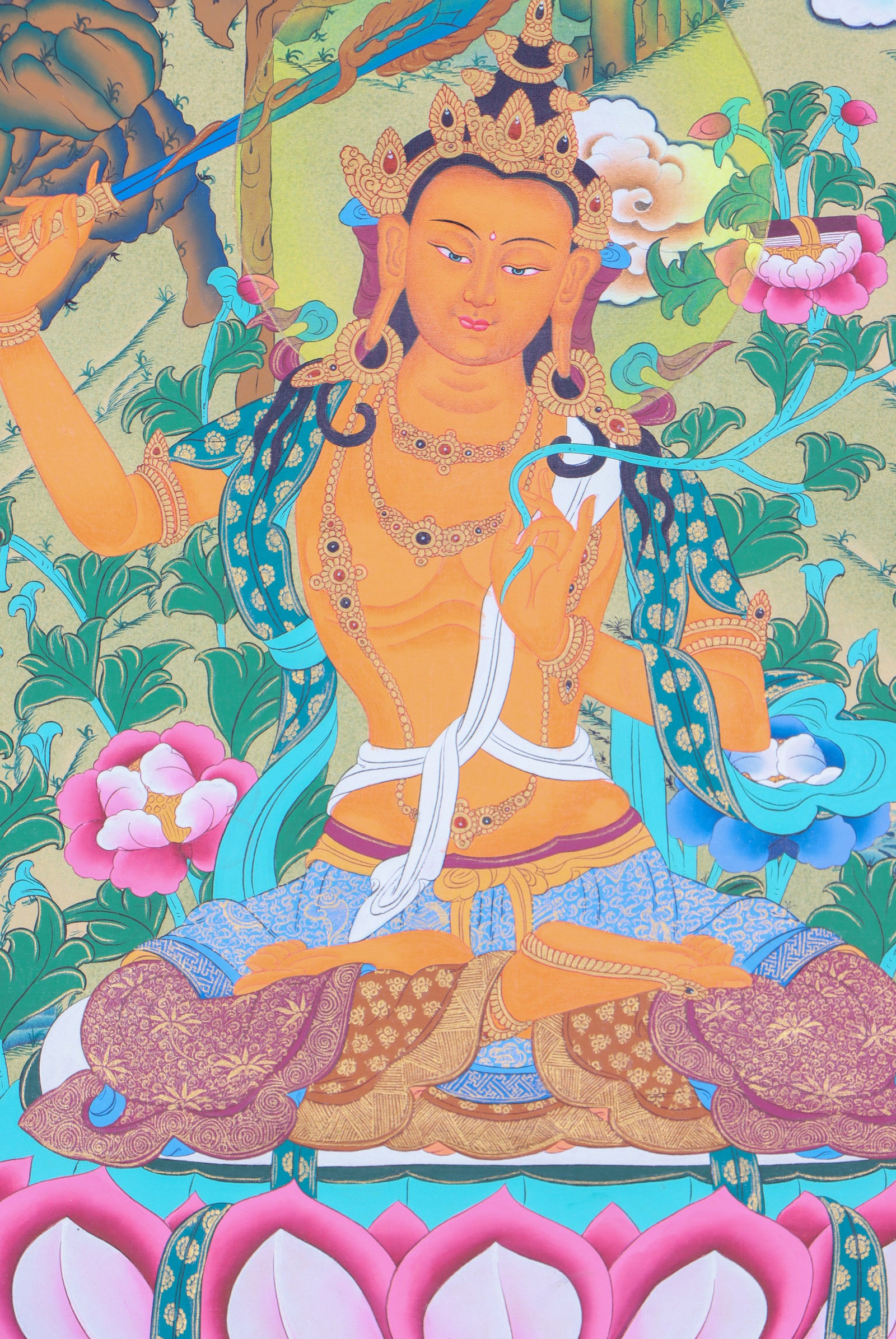 Manjushri Thangka Painting for spiritual progression.
