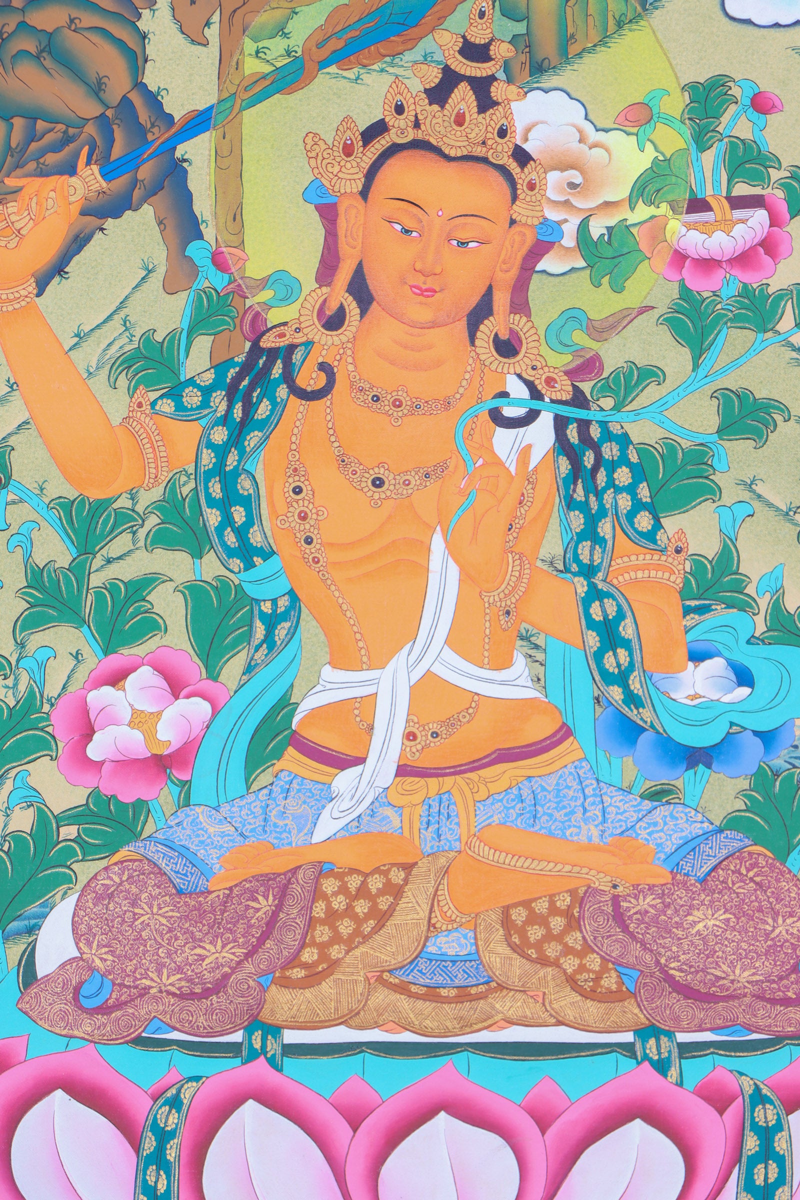 Manjushri Thangka Painting for spiritual progression.