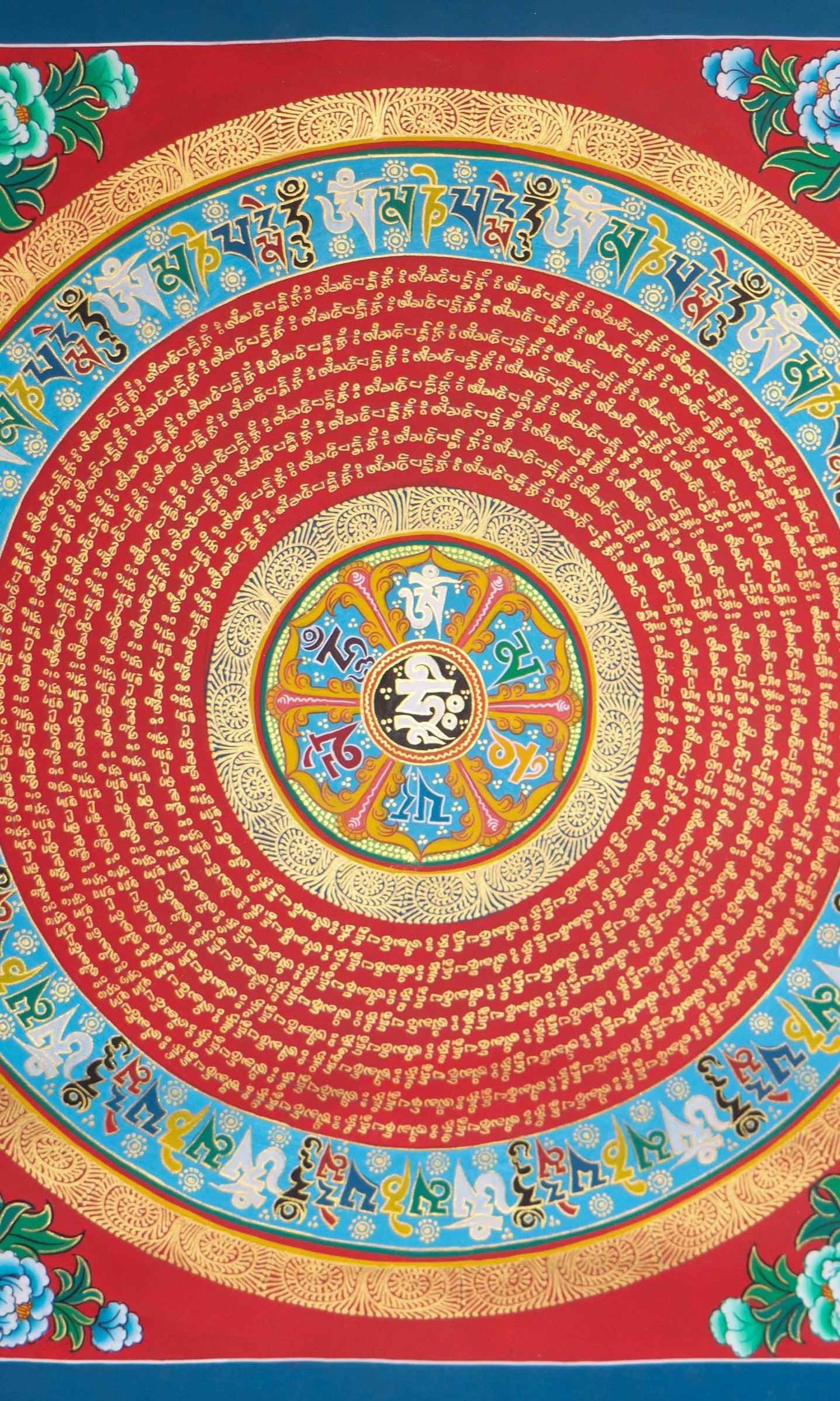Red Mantra Mandala Thangka for meditation and spirituality .