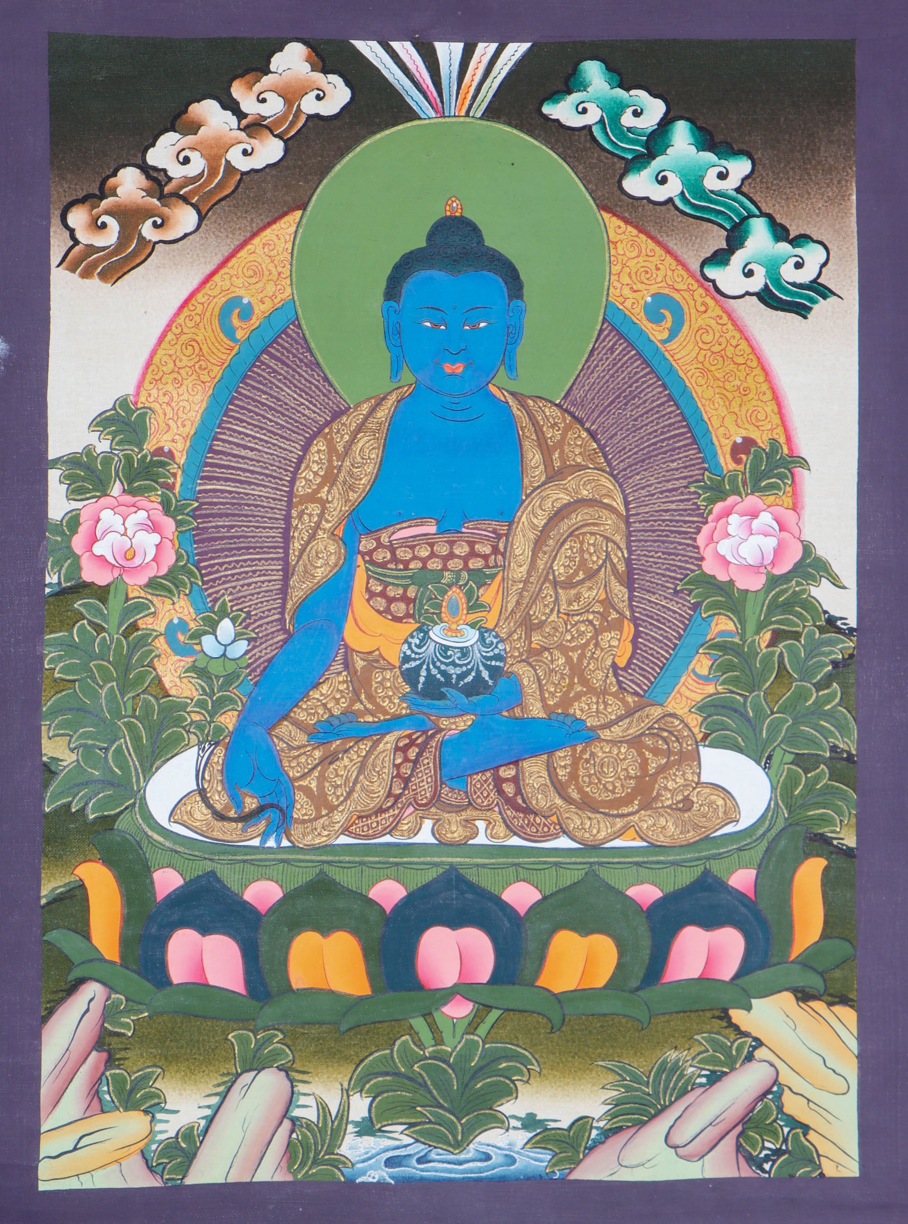 Medicine Buddha thangka for  devotional, meditative, and therapeutic tools. 