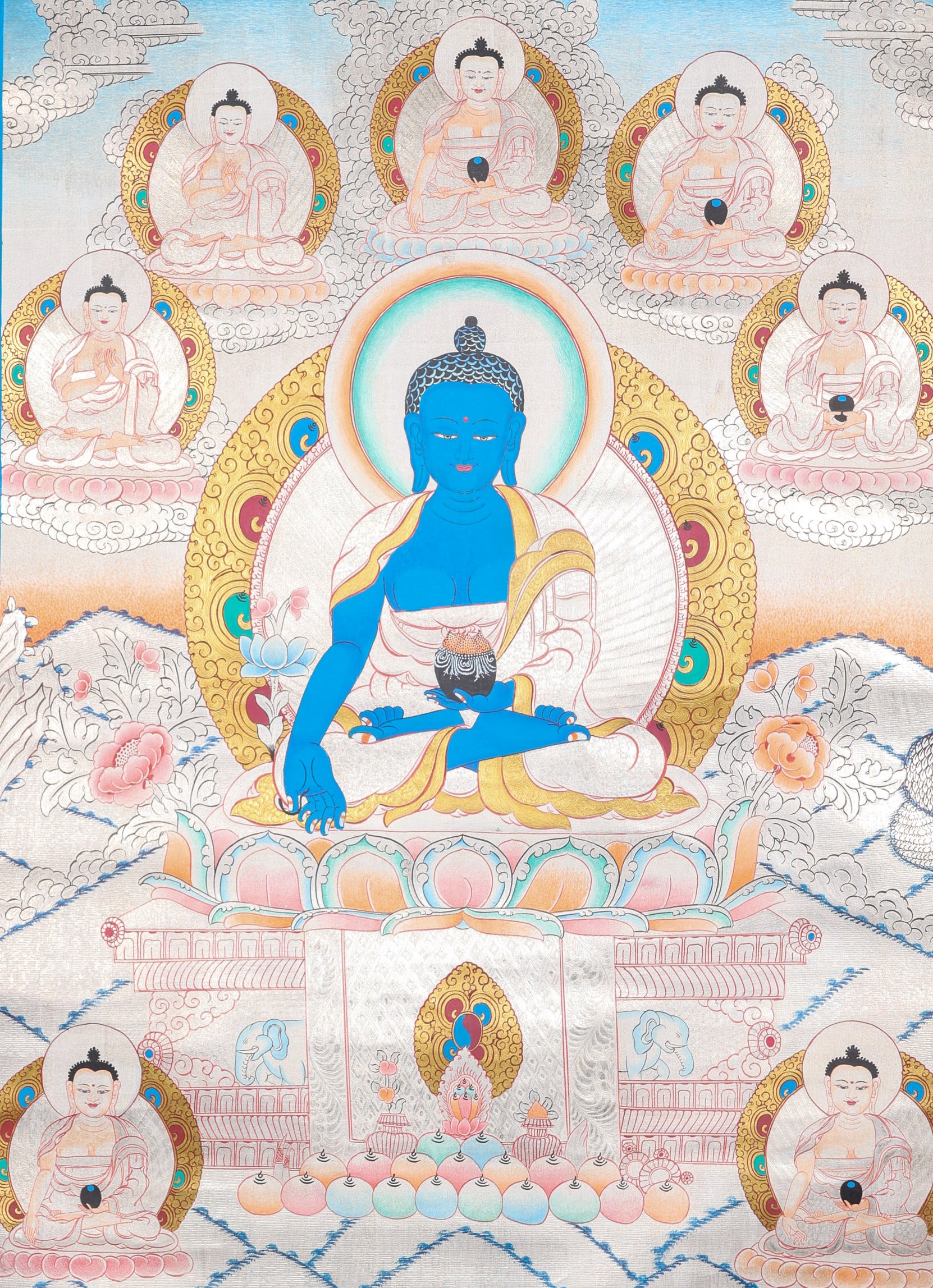 Medicine Buddha Thangka Painting for physical and spiritual well-being.