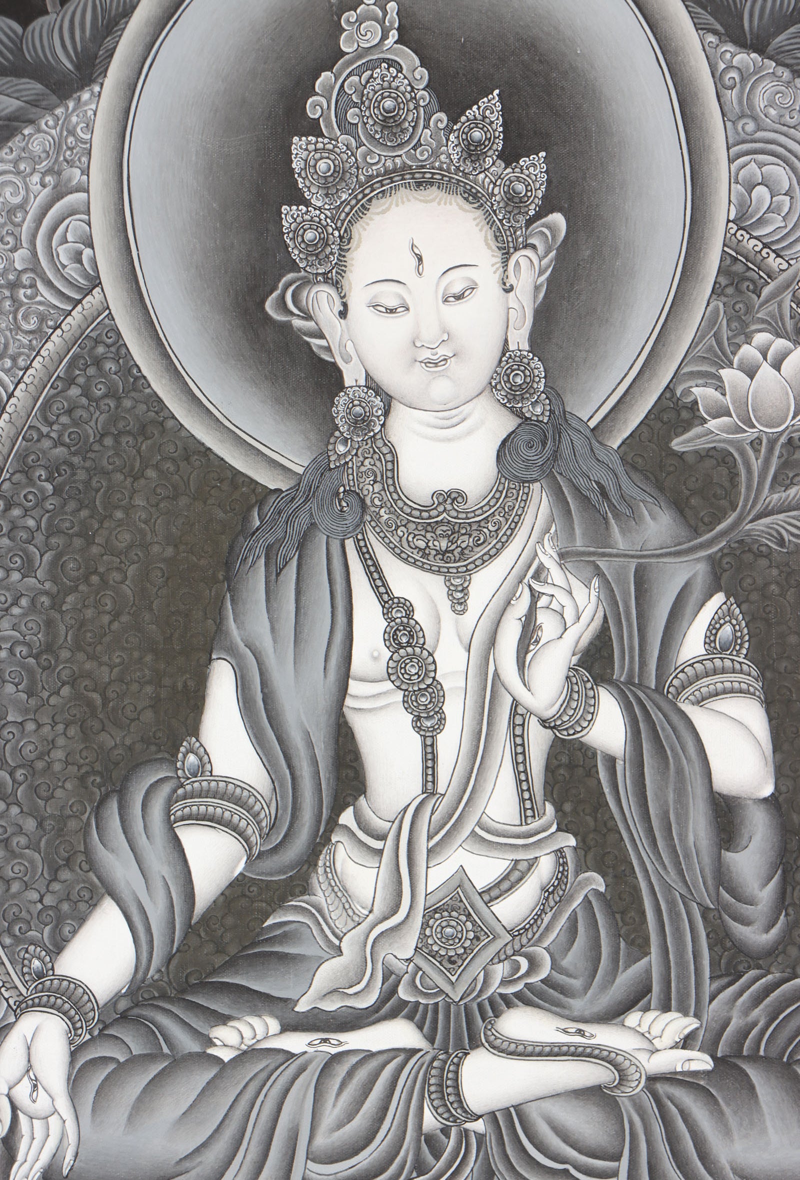 Newari White Tara Thangka Painting for wall decor.