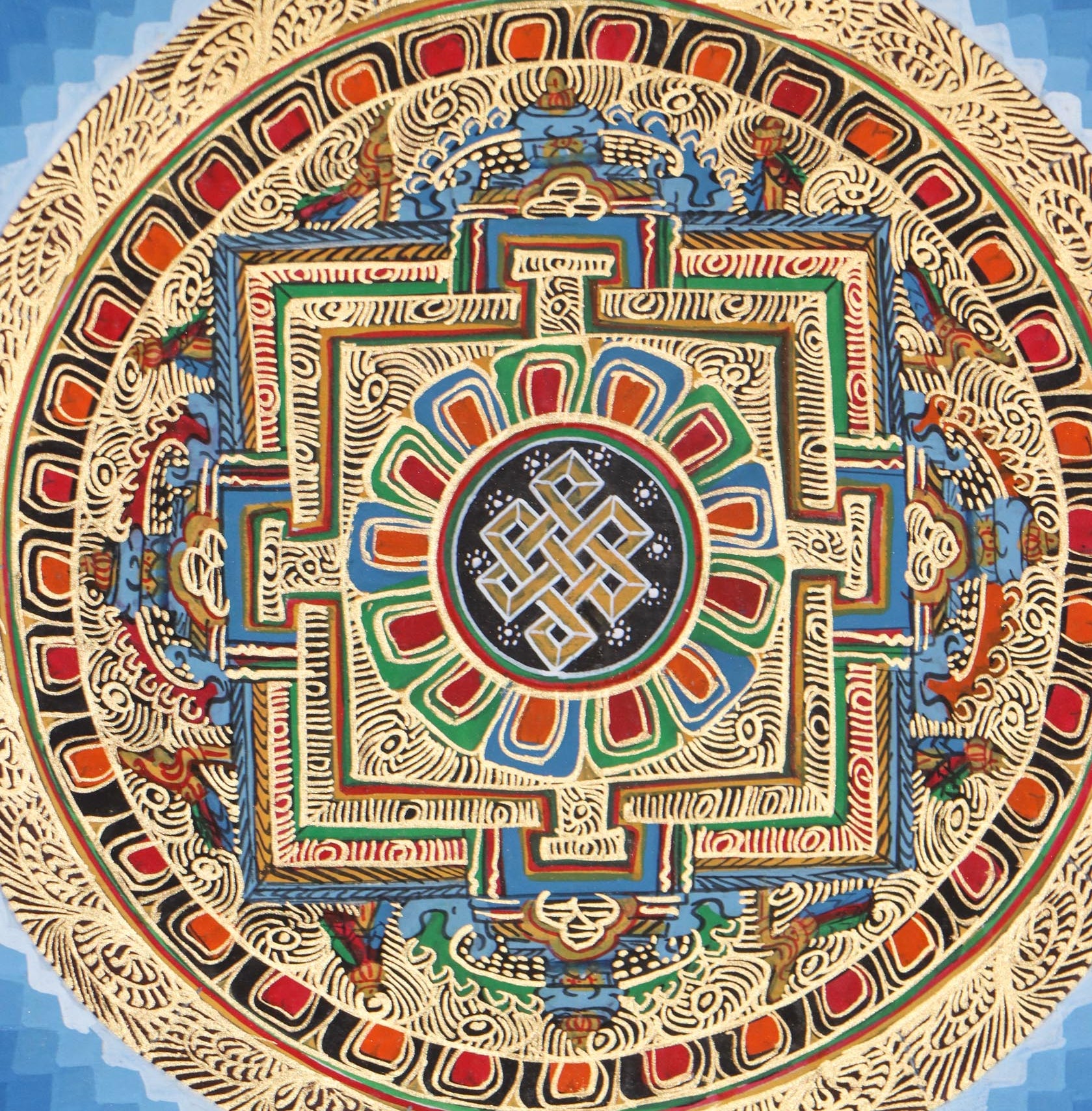 Close view of Round Mandala  Thangka  painted by the skilled artisans of Nepal 