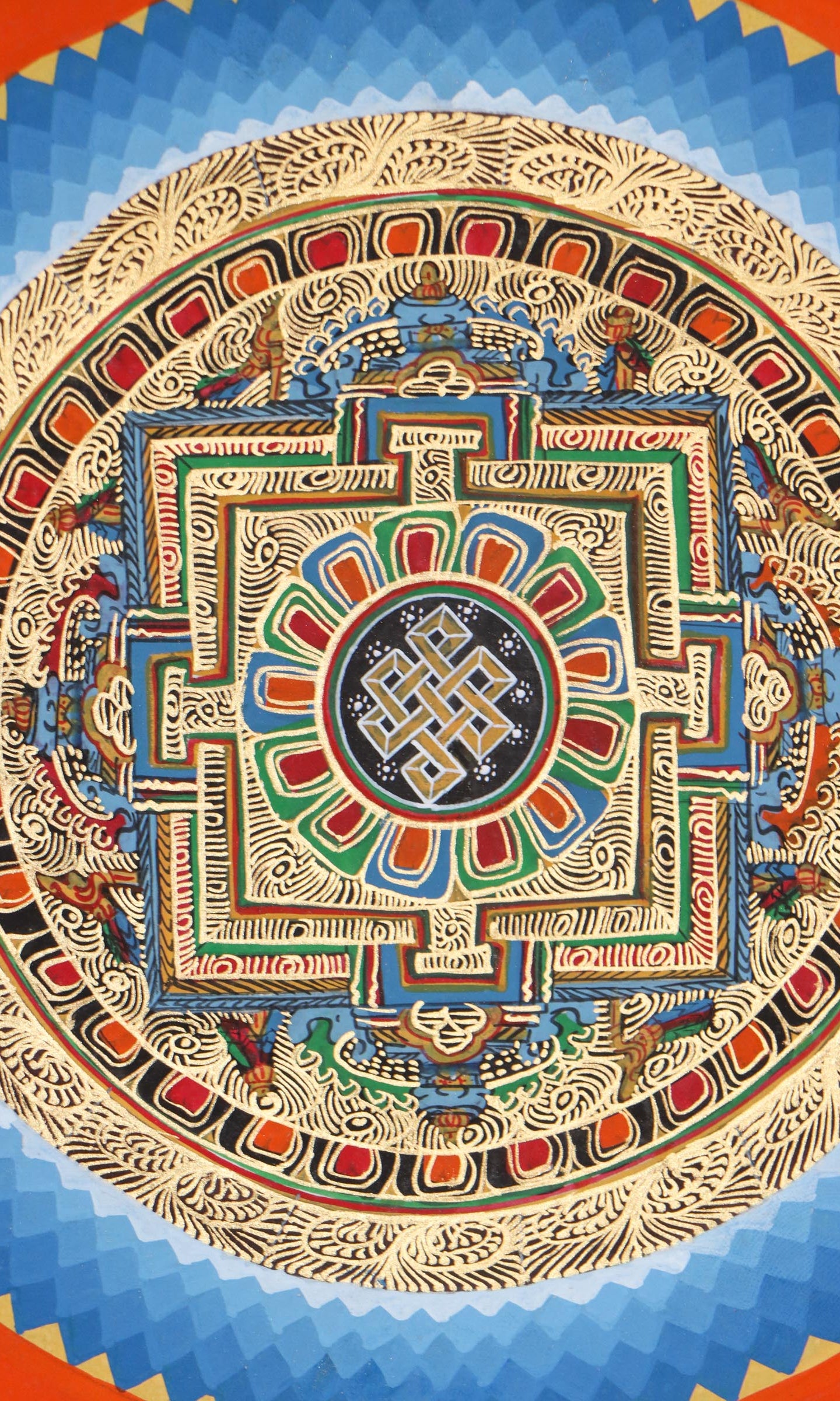 Close view of Round Mandala  Thangka  painted by the skilled artisans of Nepal 